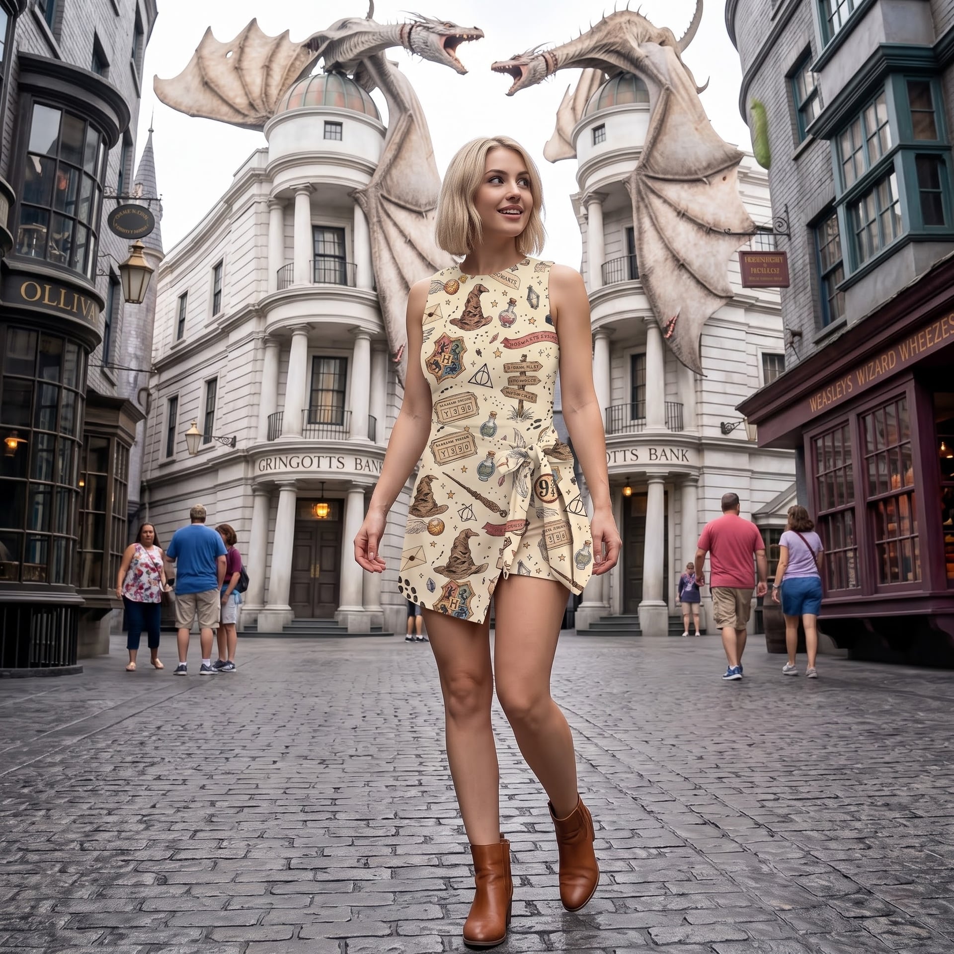 Harry Potter Magic Tennis Dress Skirt, Wizard Hat Wand Star Pattern Magical Inspired Dress - Image 3