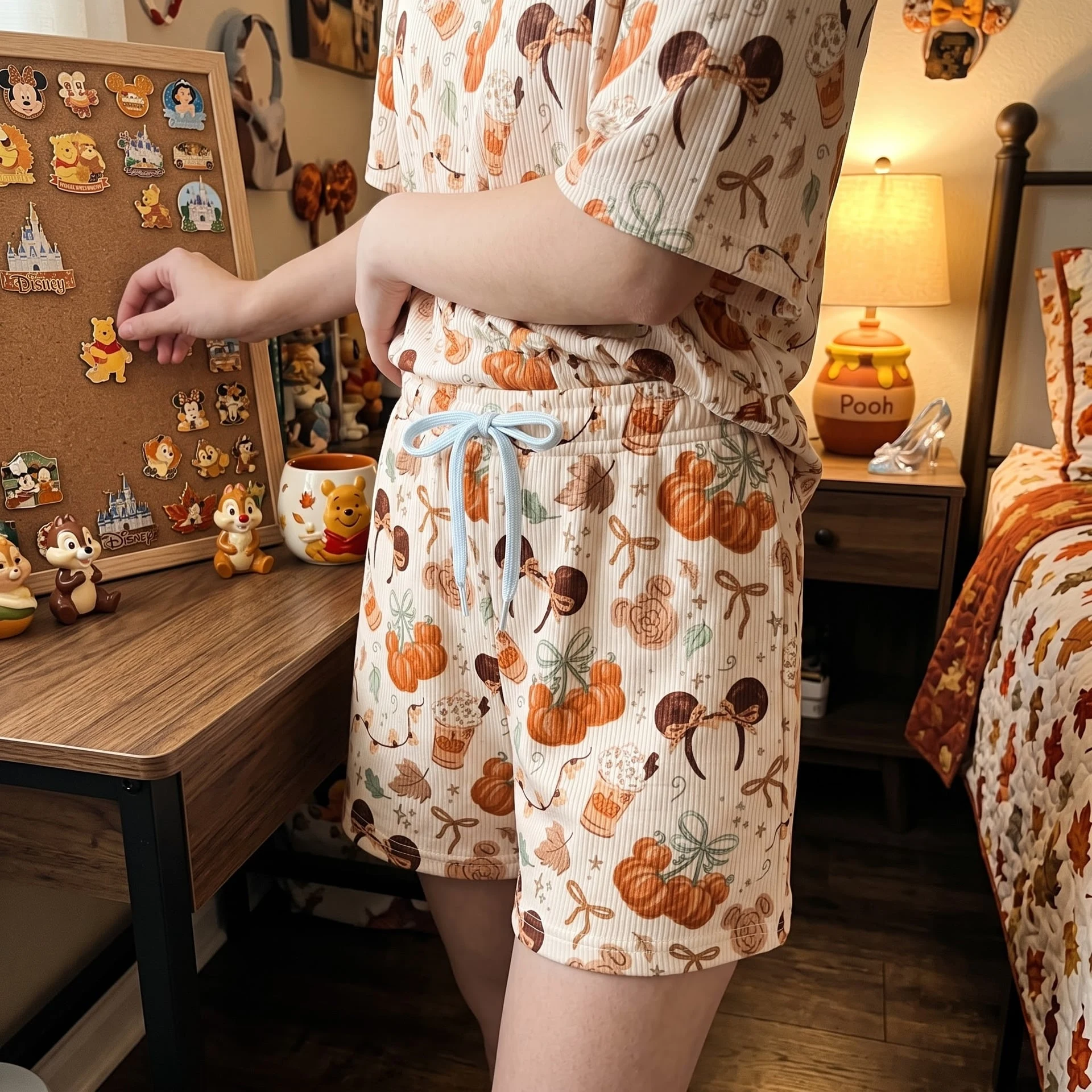 Mickey Fall Waffle Loungewear Set, Pumpkin & Coffee Pajama Outfit, Cozy Heavyweight Set - Image 5