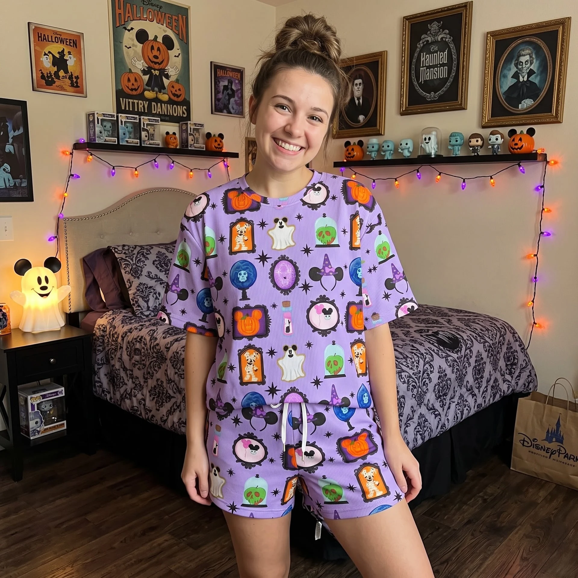 Mickey Halloween Waffle Loungewear Set, Haunted Pumpkin & Ghost Pajama Outfit, Spooky Heavyweight Set - Image 3