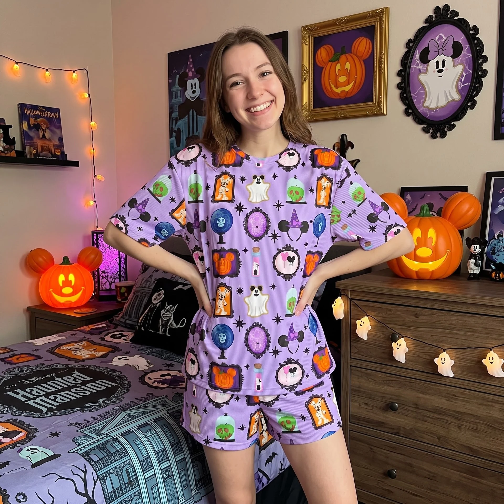 Mickey Halloween Waffle Loungewear Set, Haunted Pumpkin & Ghost Pajama Outfit, Spooky Heavyweight Set - Image 5