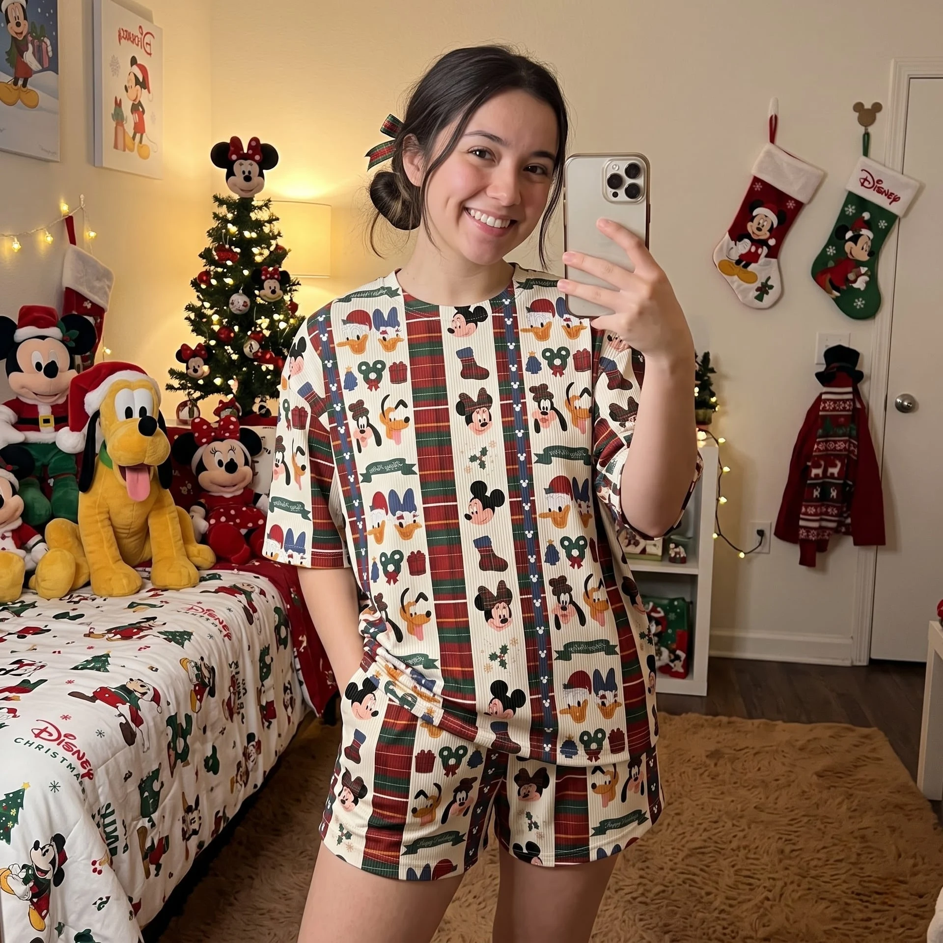Mickey & Friends Christmas Waffle Loungewear Set, Holiday Plaid Pajama Outfit, Cozy Heavyweight Set - Image 2