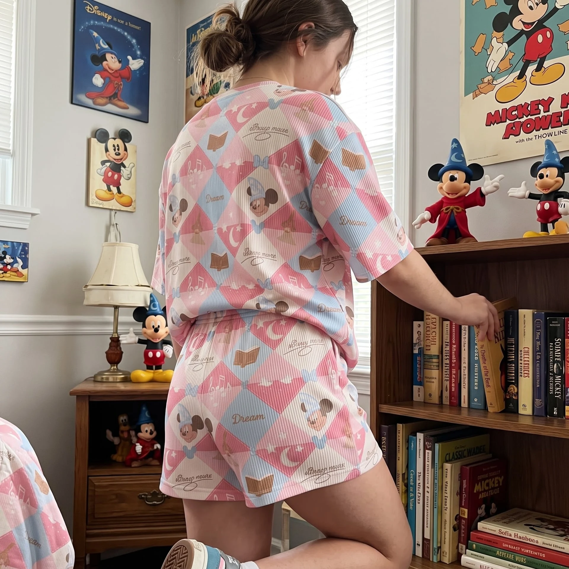 Mickey Dream Waffle Loungewear Set, Pastel Pink Blue Argyle Pajama Outfit, Cozy Heavyweight Set - Image 5
