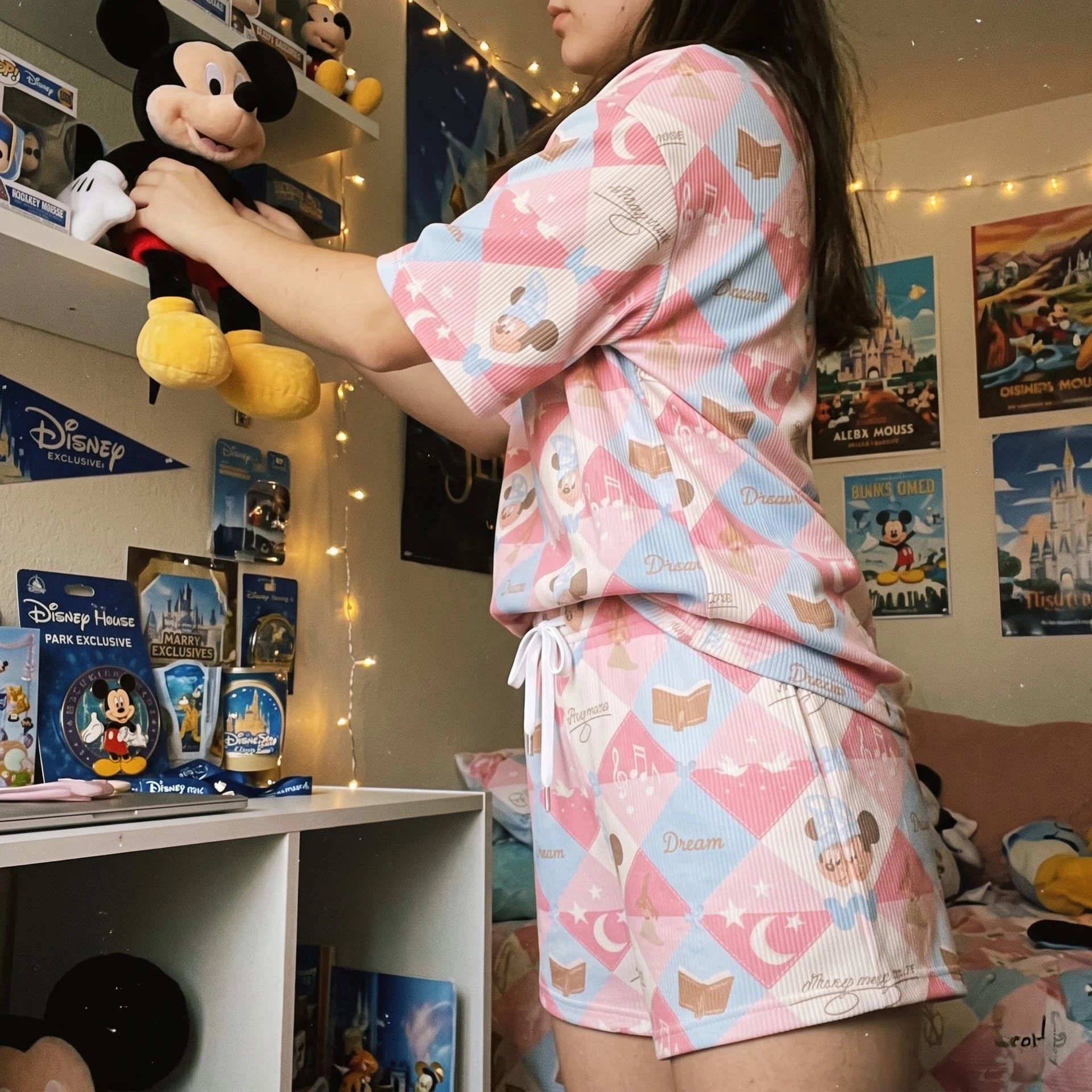 Mickey Dream Waffle Loungewear Set, Pastel Pink Blue Argyle Pajama Outfit, Cozy Heavyweight Set - Image 4
