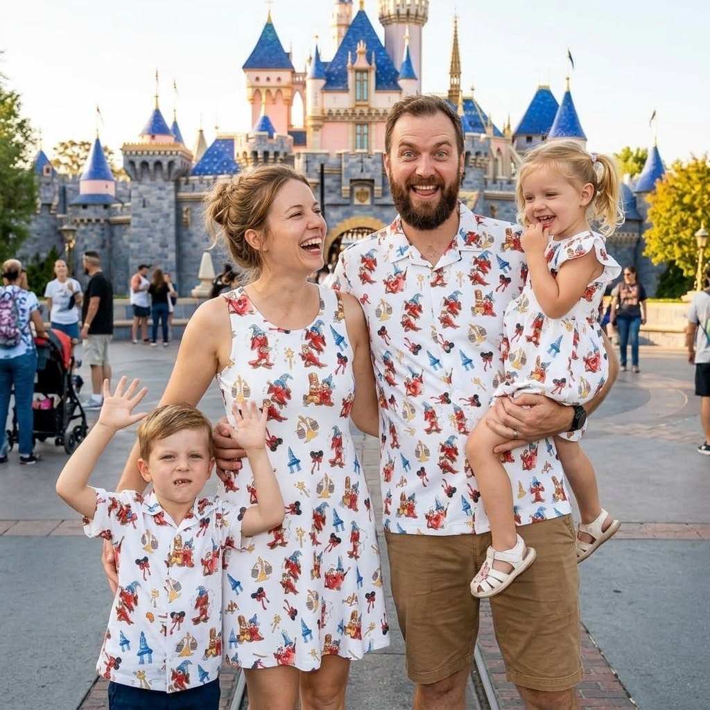 Mickey & Friends Family Matching Outfit, Fantasy Castle Print, Disney Theme Park Vacation Clothing - Image 3