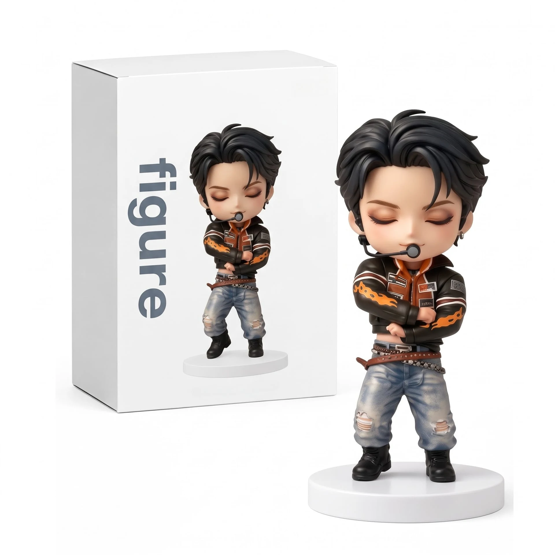 BTS Jungkook Black & Orange Outfit Kpop Idol Custom Resin Pop Figure Doll