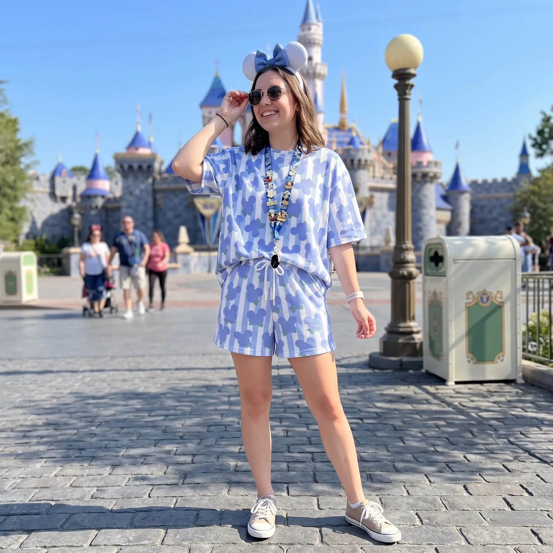Mickey Blueberry Waffle Loungewear Set, Blue Mouse Head & Striped Fruit Print Pajama Outfit, Cozy Heavyweight Set - Image 3