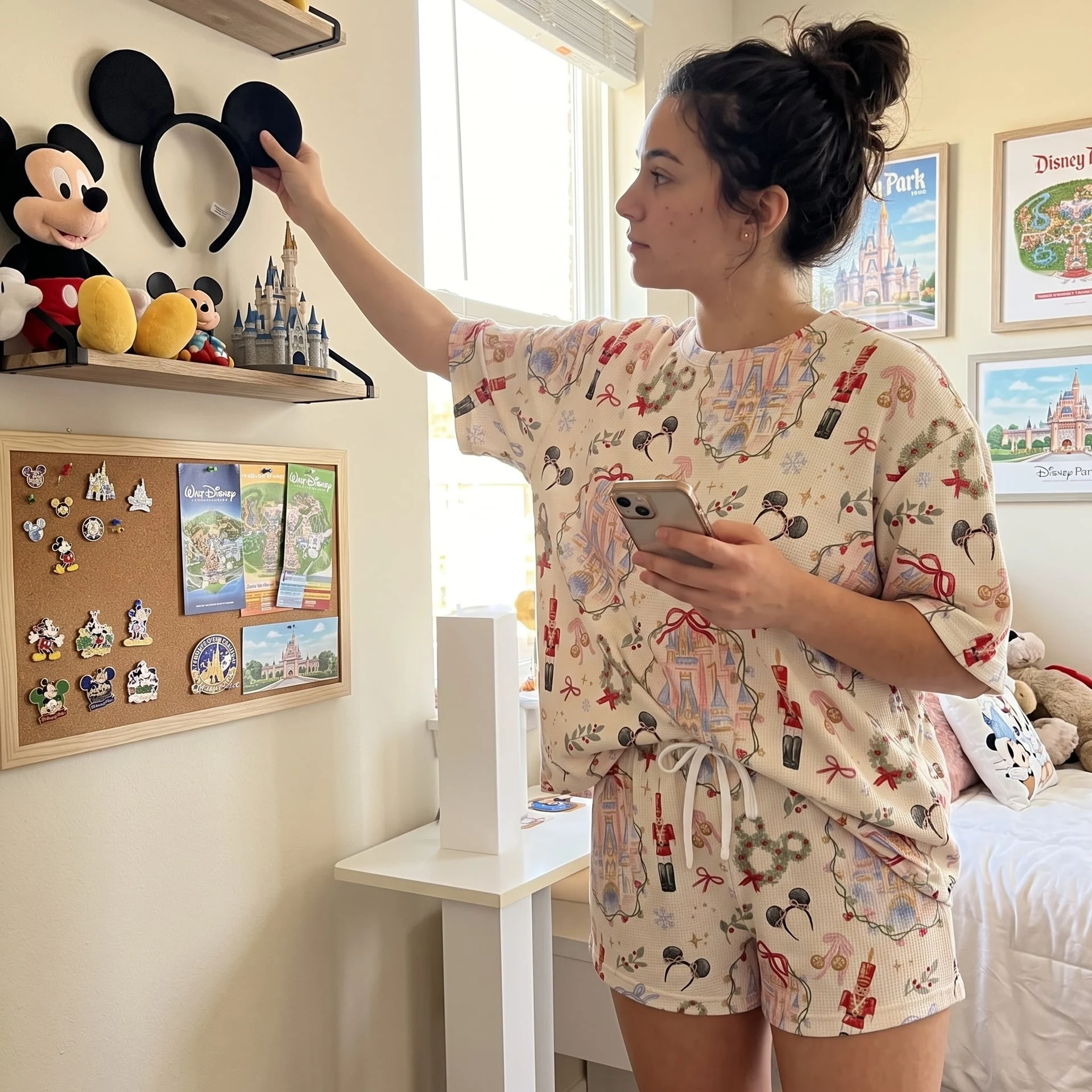 Mickey Christmas Waffle Loungewear Set, Castle Nutcracker Wreath & Holiday Mouse Ear Print Pajama Outfit, Cozy Heavyweight Set - Image 5