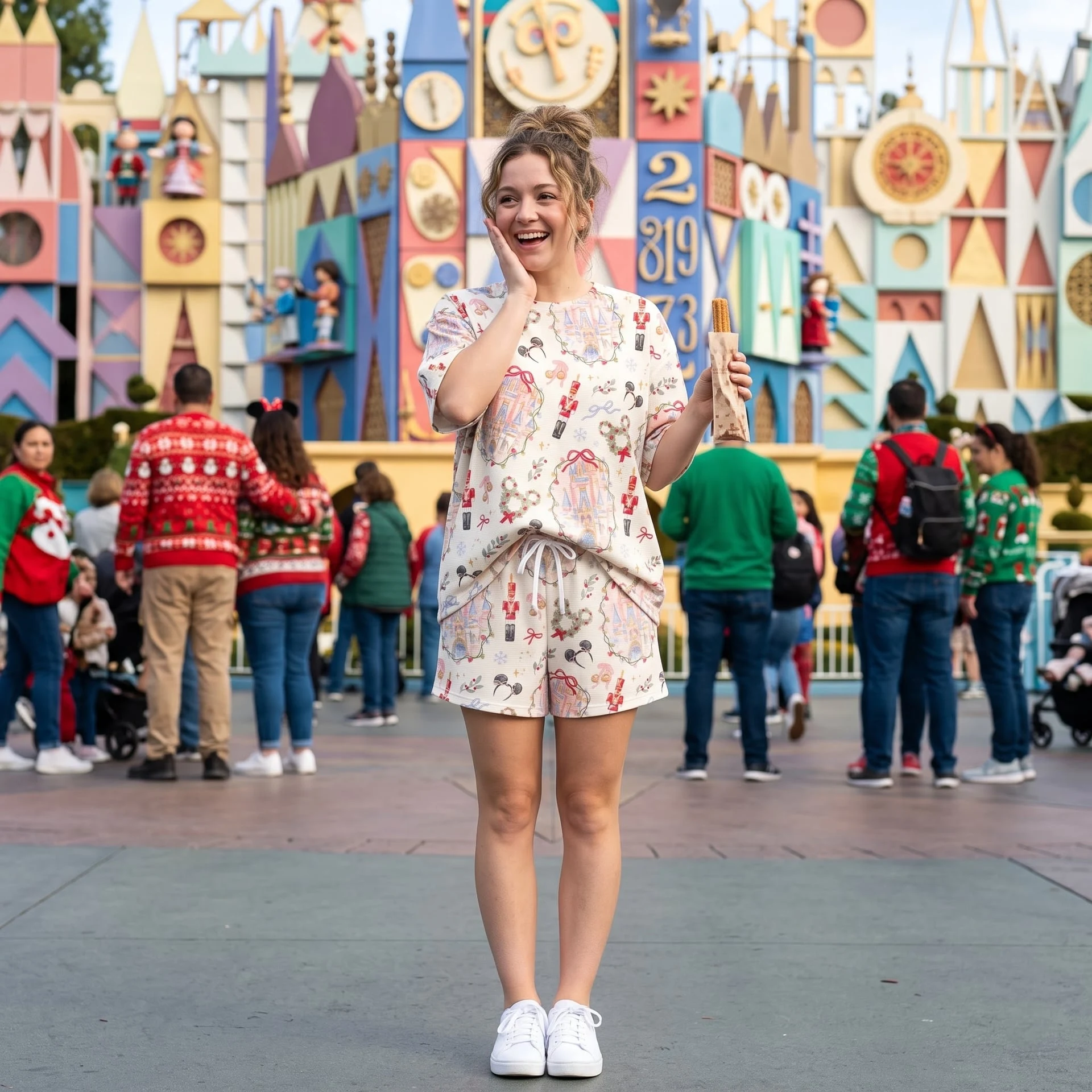 Mickey Christmas Waffle Loungewear Set, Castle Nutcracker Wreath & Holiday Mouse Ear Print Pajama Outfit, Cozy Heavyweight Set - Image 3