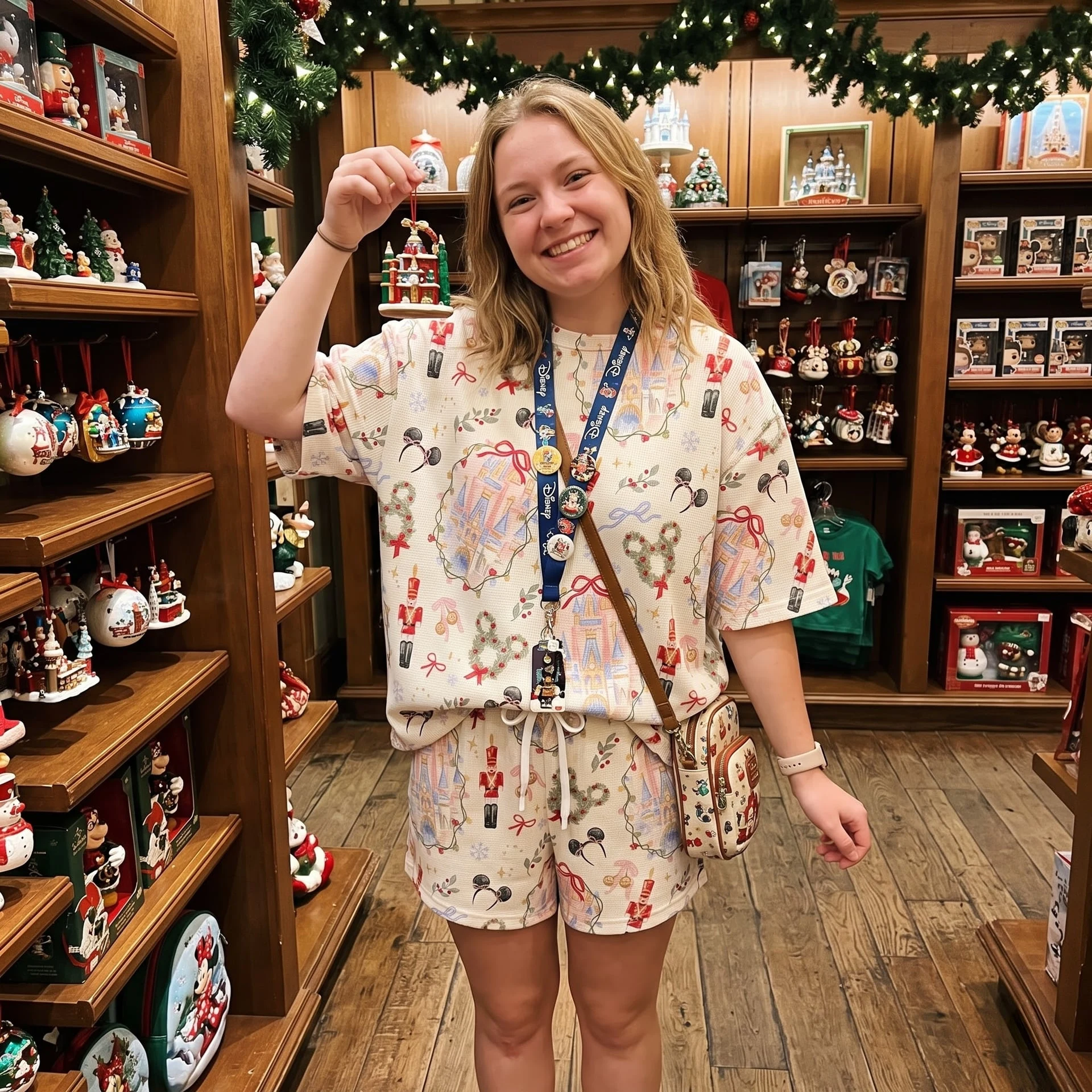 Mickey Christmas Waffle Loungewear Set, Castle Nutcracker Wreath & Holiday Mouse Ear Print Pajama Outfit, Cozy Heavyweight Set - Image 2