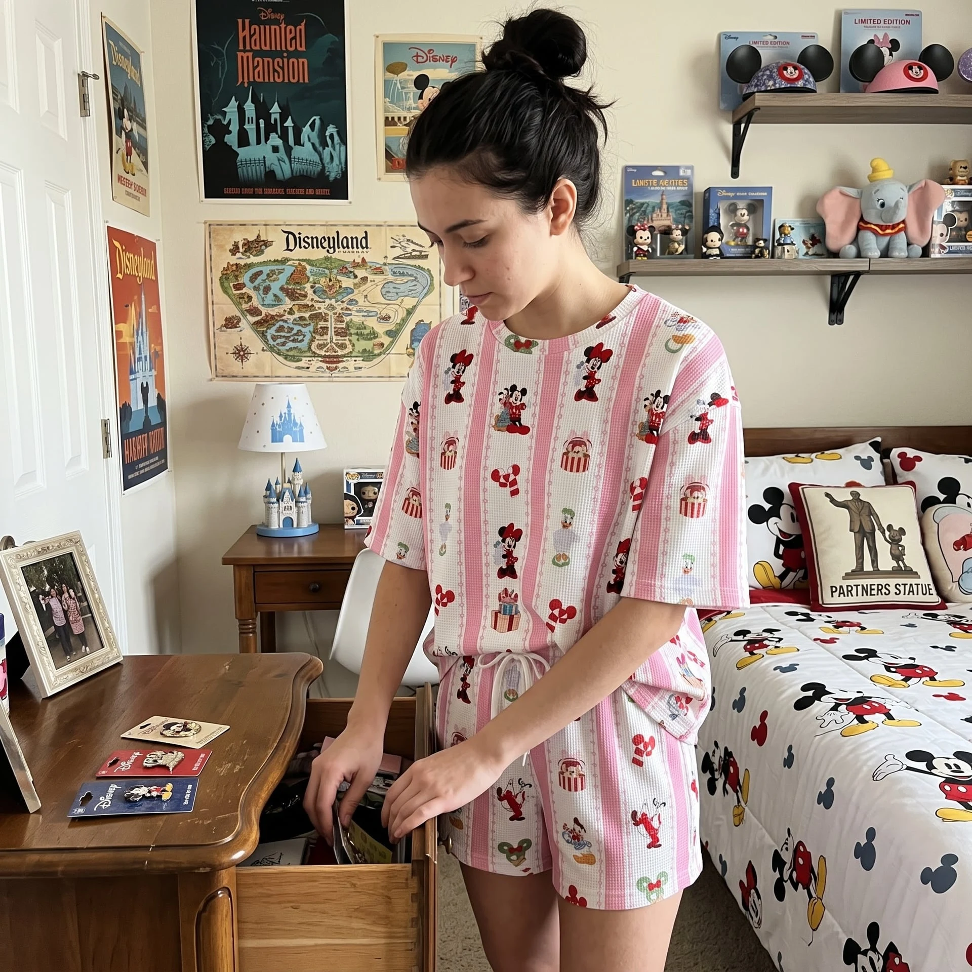 Mickey & Friends Christmas Waffle Loungewear Set, Pink Stripe Candy Cane Gift & Holiday Character Print Pajama Outfit, Cozy Heavyweight Set - Image 5