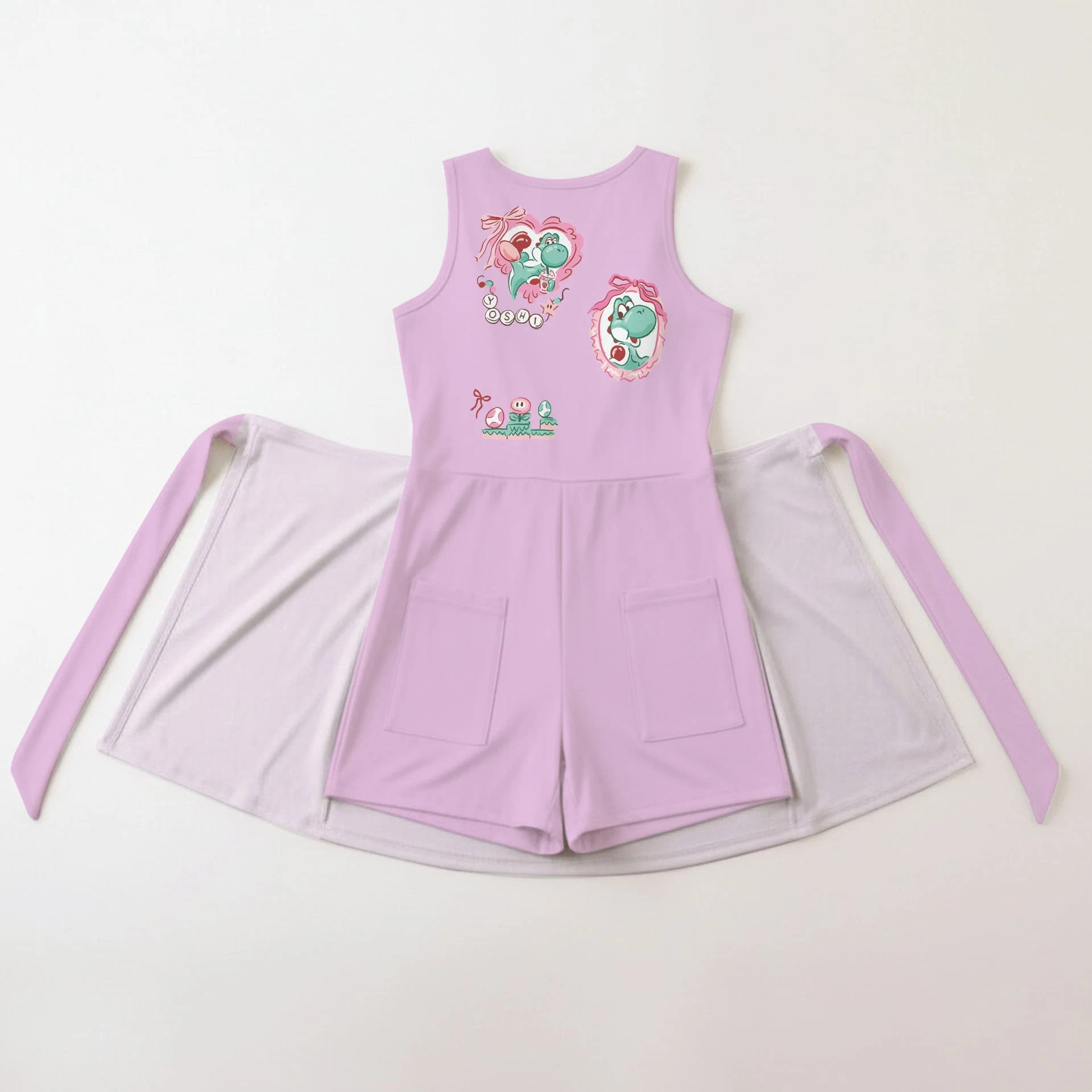 Yoshi Pink Tennis Dress, Cute Green Yoshi & Mushroom Print, Mommy and Me Matching Dress, Video Game Inspired Family Outfit - Image 2