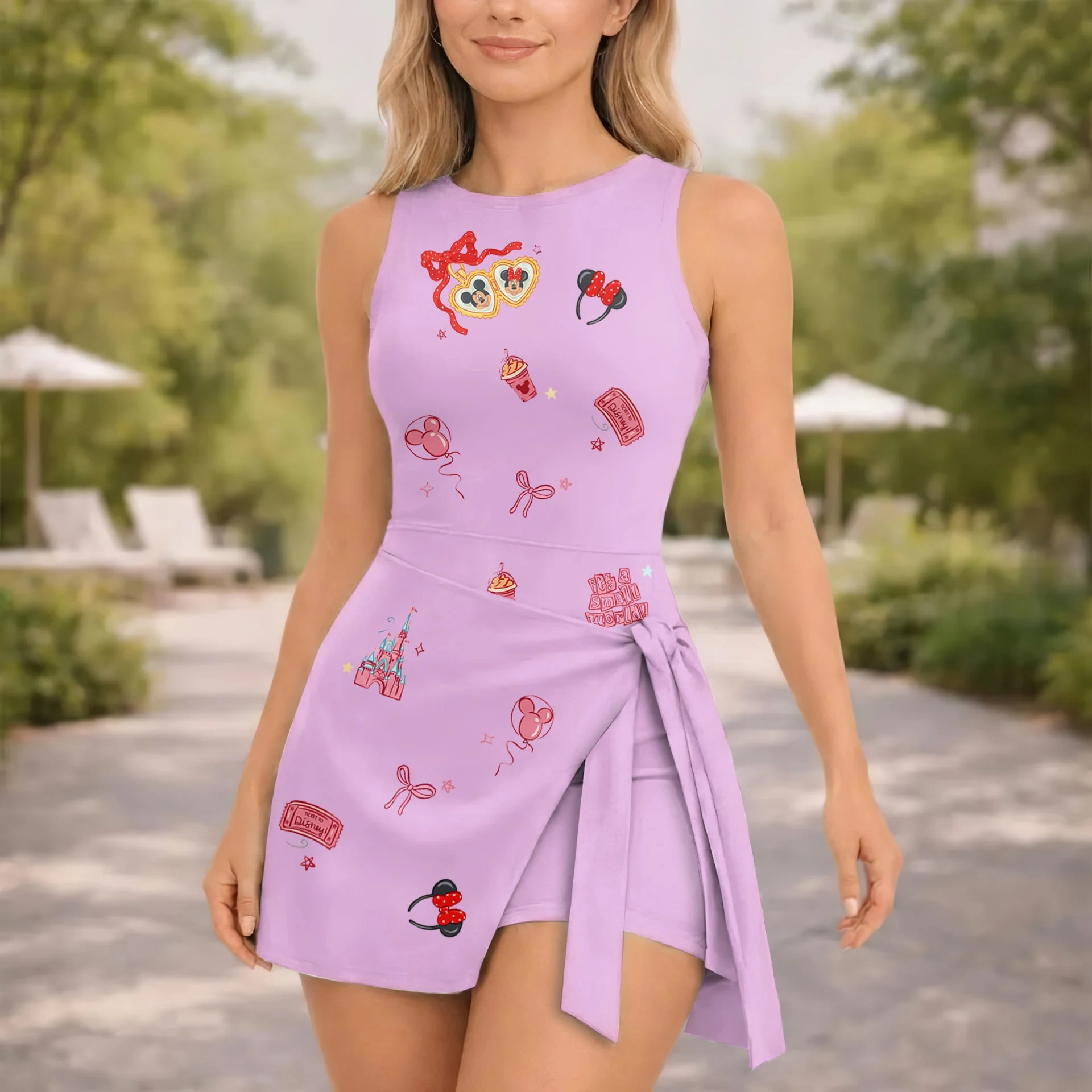 Mickey & Minnie Pink Tennis Dress, Bow Castle & Park Icon Print, Mommy and Me Matching Outfit, Theme Park Vacation Wear, Disney Lover Gift - Image 3