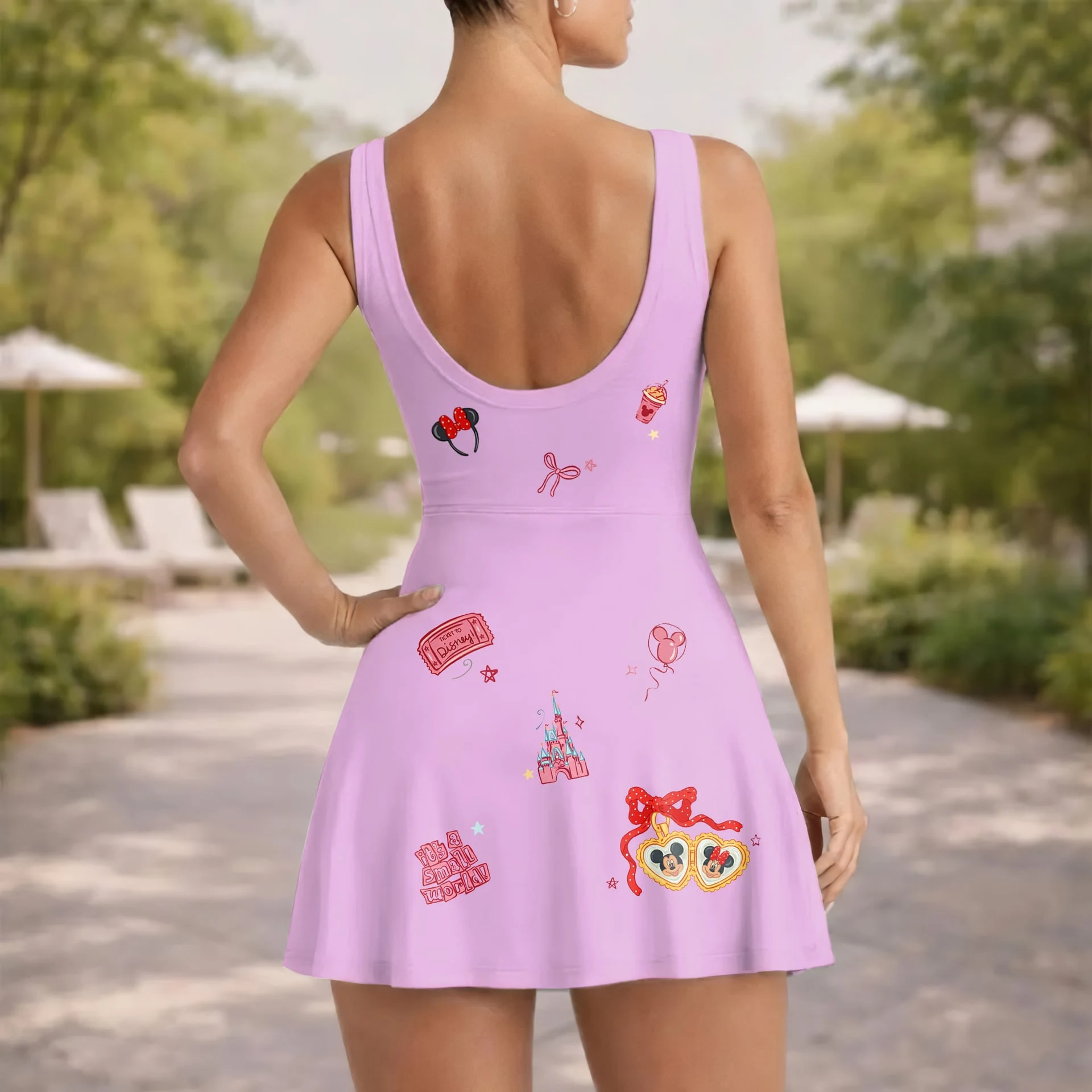 Mickey & Minnie Pink Tennis Dress, Bow Castle & Park Icon Print, Mommy and Me Matching Outfit, Theme Park Vacation Wear, Disney Lover Gift - Image 4