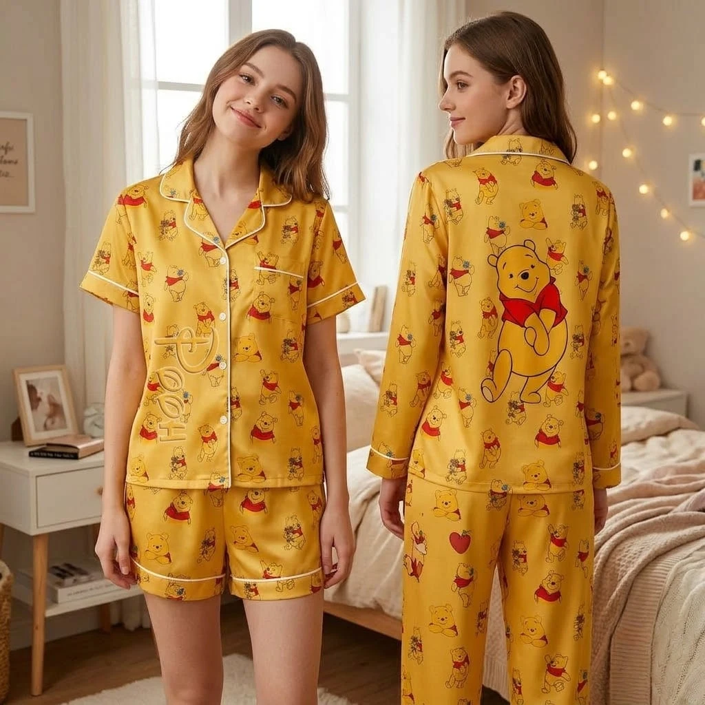 Winnie the Pooh & Friends Satin Pajama Set, Eeyore Piglet Pooh Tigger Character Print Sleepwear, Matching Besties Pajama Outfit - Image 10