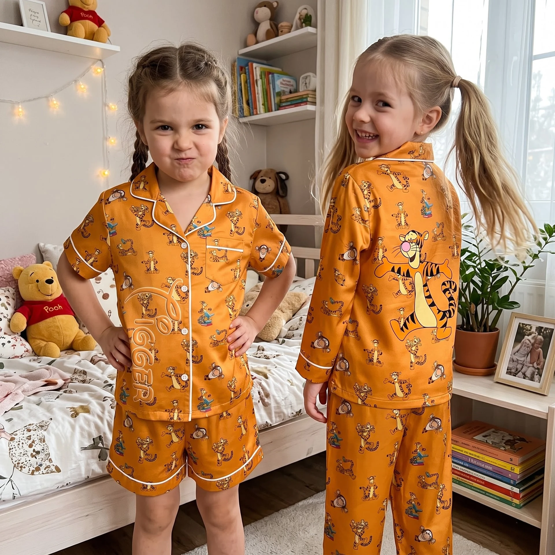 Winnie the Pooh & Friends Satin Pajama Set, Eeyore Piglet Pooh Tigger Character Print Sleepwear, Matching Besties Pajama Outfit - Image 6