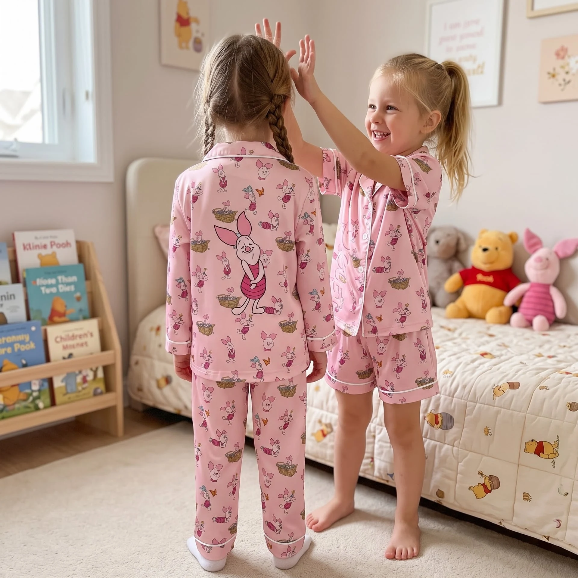 Winnie the Pooh & Friends Satin Pajama Set, Eeyore Piglet Pooh Tigger Character Print Sleepwear, Matching Besties Pajama Outfit - Image 5