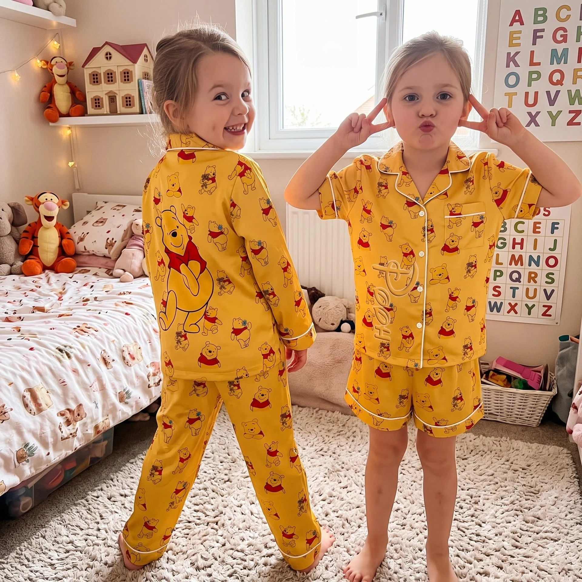 Winnie the Pooh & Friends Satin Pajama Set, Eeyore Piglet Pooh Tigger Character Print Sleepwear, Matching Besties Pajama Outfit - Image 4