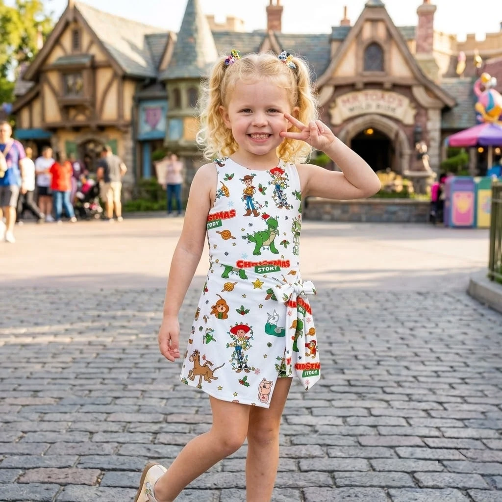 Toy Story Christmas Tennis Dress, Woody Buzz Jessie Rex & Holiday Lights Character Print Wrap Skort Dress, Disney Christmas Park Outfit - Image 3