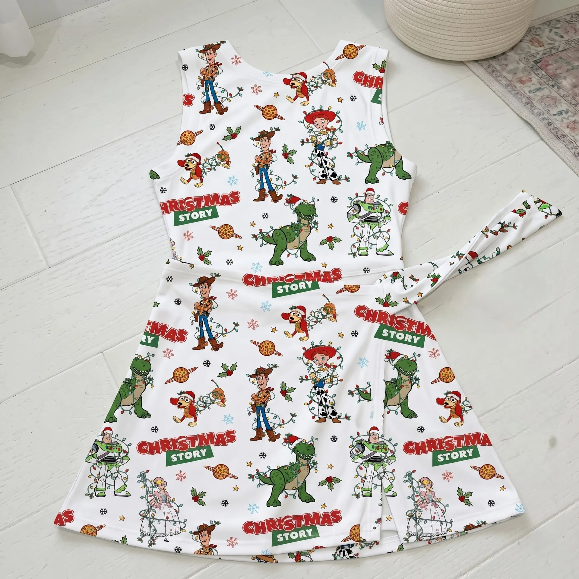 Toy Story Christmas Tennis Dress, Woody Buzz Jessie Rex & Holiday Lights Character Print Wrap Skort Dress, Disney Christmas Park Outfit - Image 2