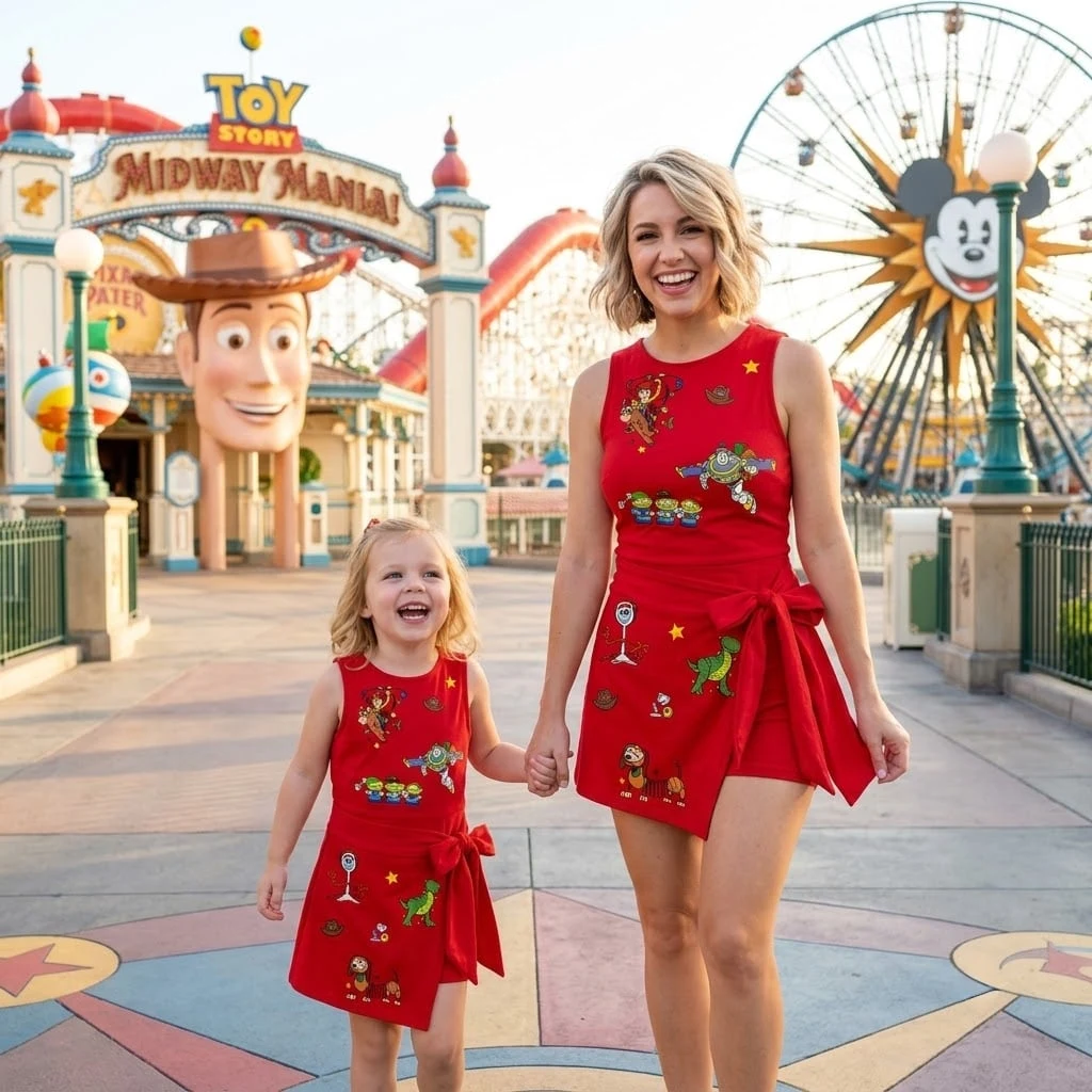Toy Story Red Tennis Dress, Woody Buzz Lightyear Rex Forky Slinky Dog & Alien Character Print Wrap Skort Dress, Disney Park Outfit - Image 5