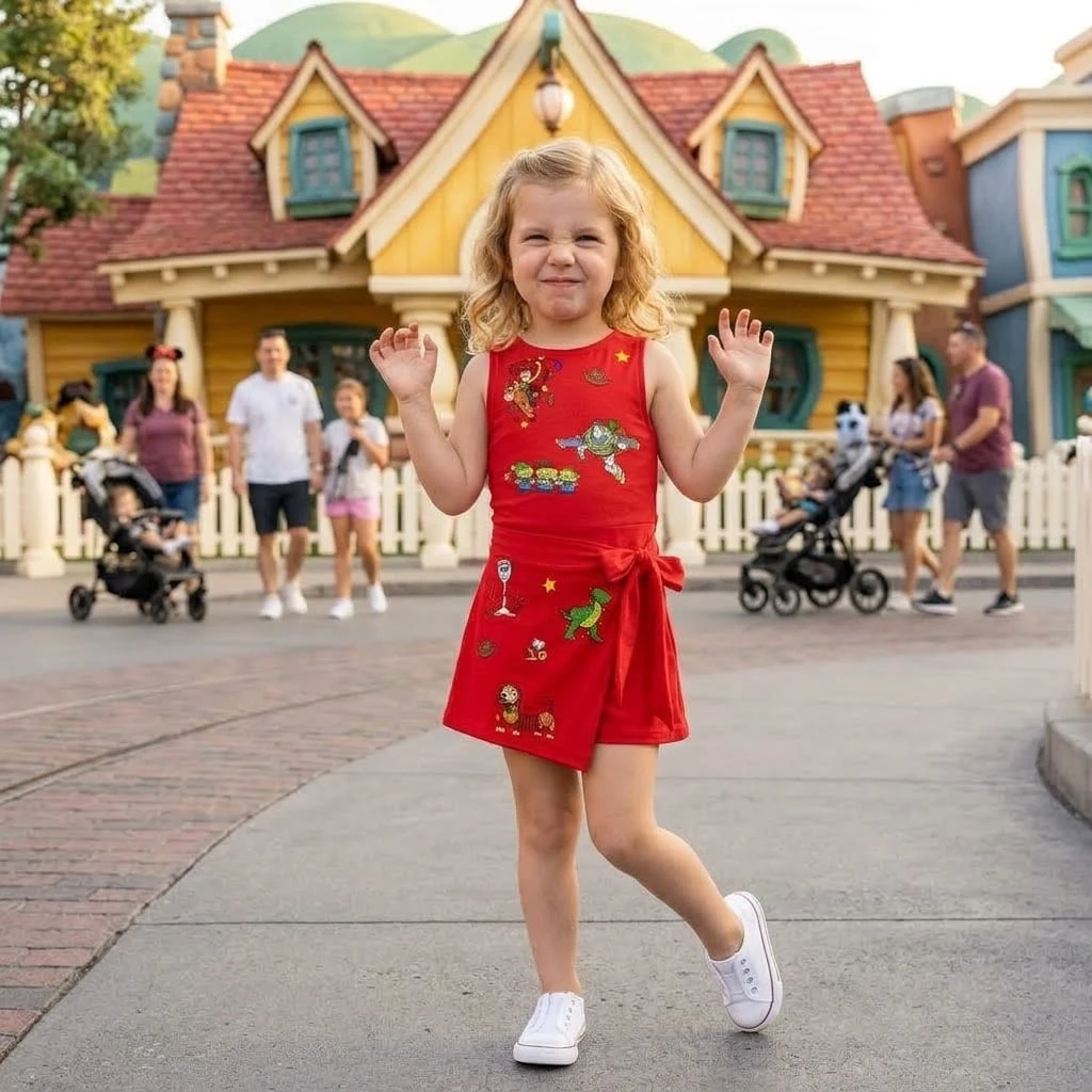 Toy Story Red Tennis Dress, Woody Buzz Lightyear Rex Forky Slinky Dog & Alien Character Print Wrap Skort Dress, Disney Park Outfit - Image 3