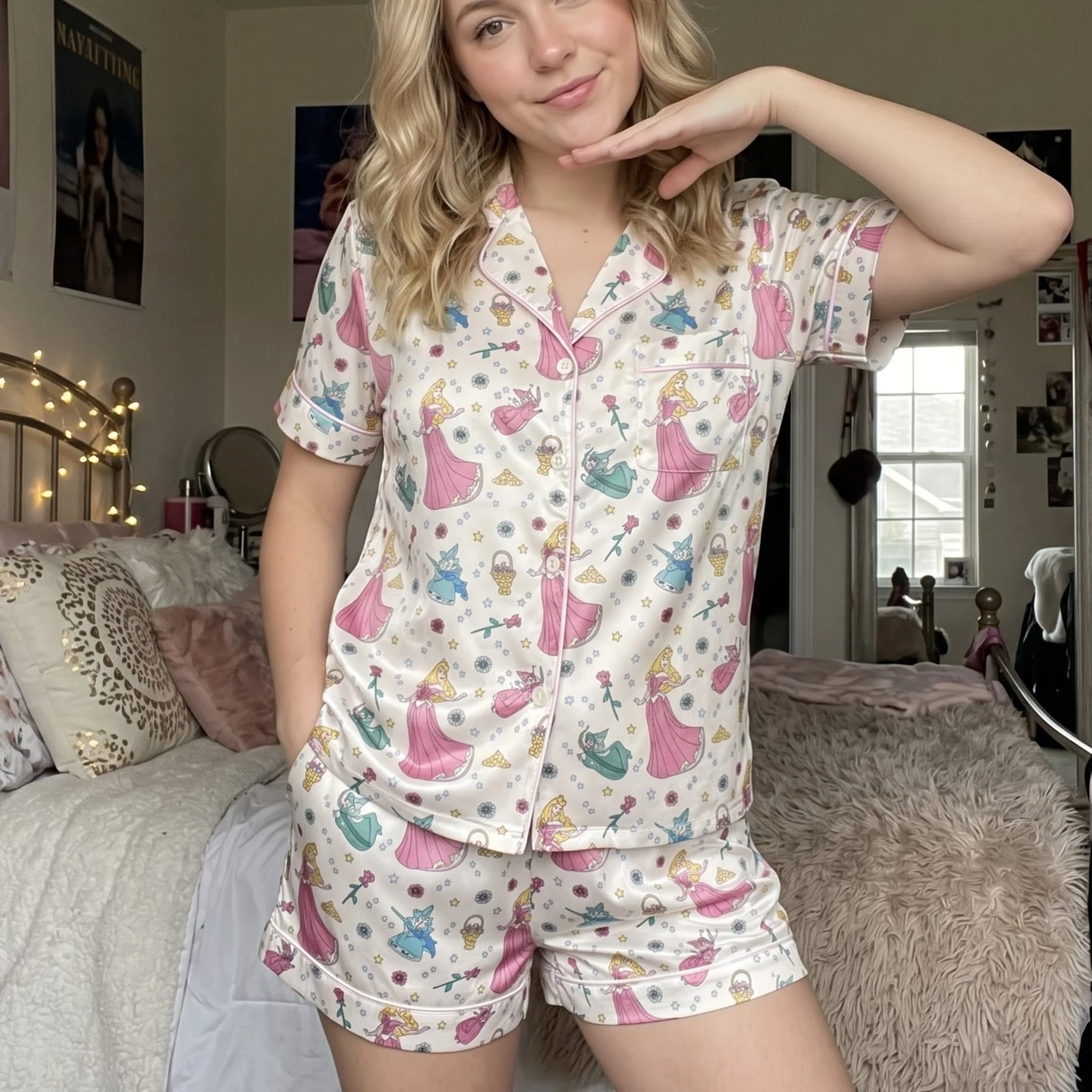 Disney Princess Satin Pajama Set, Snow White Elsa Tiana Belle & Rapunzel Character Print Sleepwear, Matching Besties Pajama Outfit - Image 7