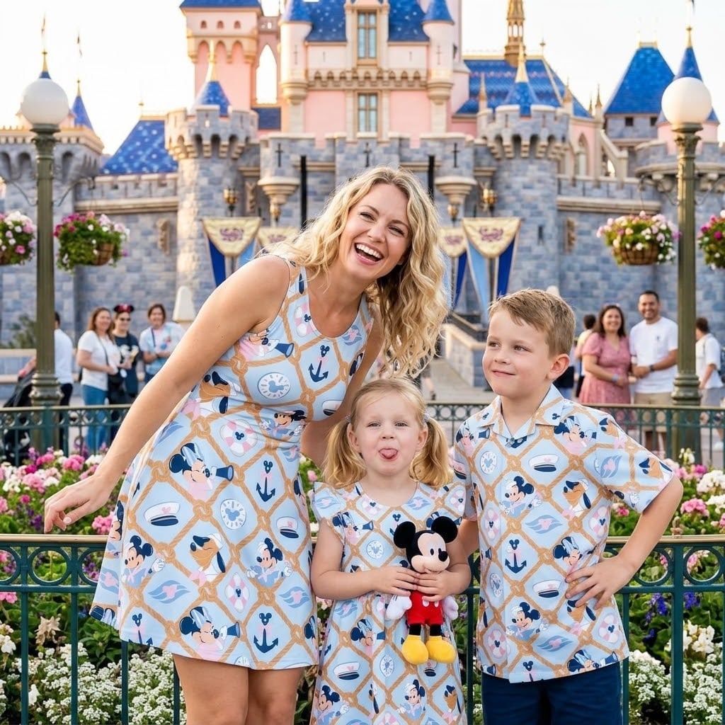 Mickey & Friends Nautical Family Matching Outfit, Blue Rope Anchor Print Mom & Daughter Dresses, Dad & Son Hawaiian Shirts, Disney Cruise Vacation Outfit - Image 4