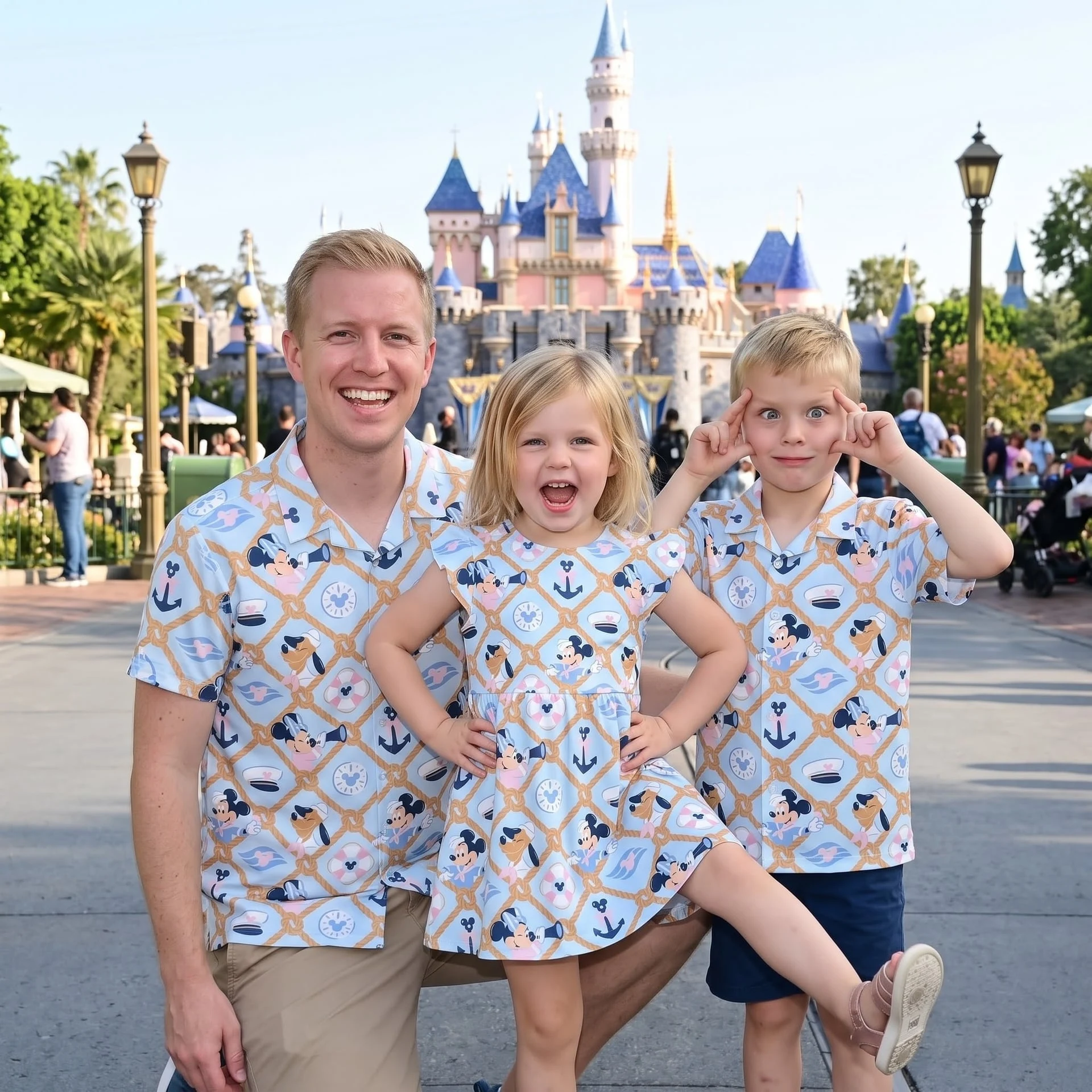 Mickey & Friends Nautical Family Matching Outfit, Blue Rope Anchor Print Mom & Daughter Dresses, Dad & Son Hawaiian Shirts, Disney Cruise Vacation Outfit - Image 5