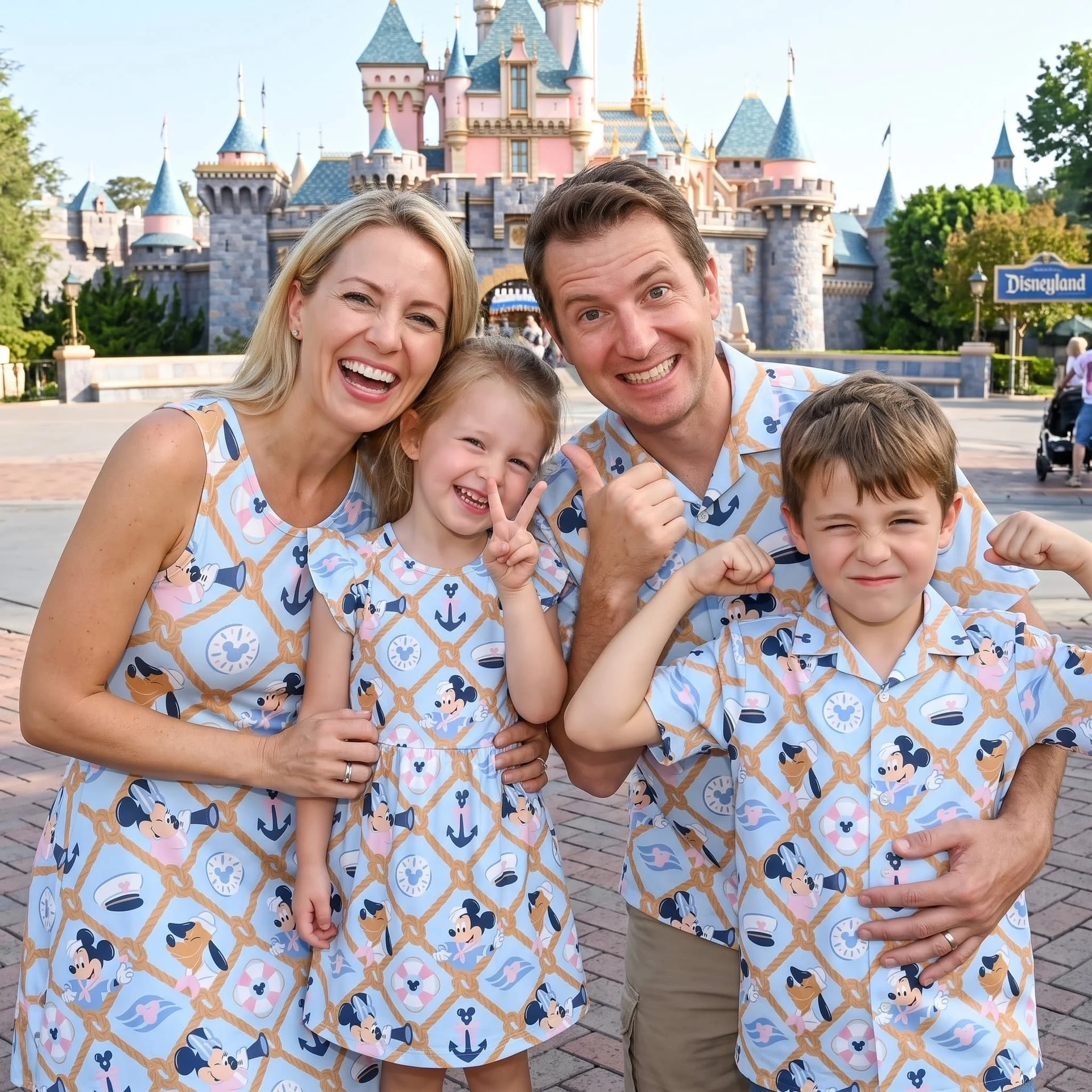 Mickey & Friends Nautical Family Matching Outfit, Blue Rope Anchor Print Mom & Daughter Dresses, Dad & Son Hawaiian Shirts, Disney Cruise Vacation Outfit - Image 3