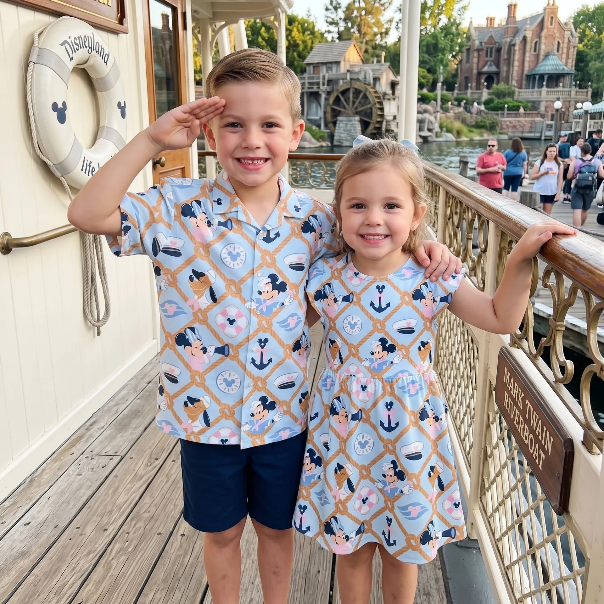 Mickey & Friends Nautical Family Matching Outfit, Blue Rope Anchor Print Mom & Daughter Dresses, Dad & Son Hawaiian Shirts, Disney Cruise Vacation Outfit - Image 2