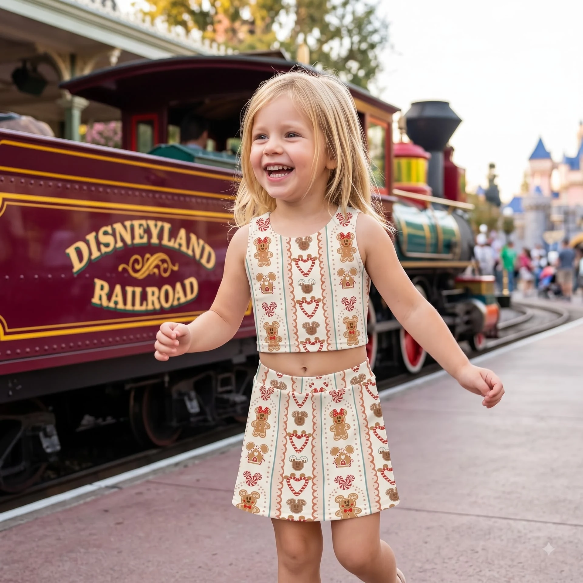 Disney Gingerbread Christmas Dress Set, Holiday Gingerbread Mickey & Minnie Inspired Crop Top and Skirt Set, Christmas Theme Park Outfit - Image 5