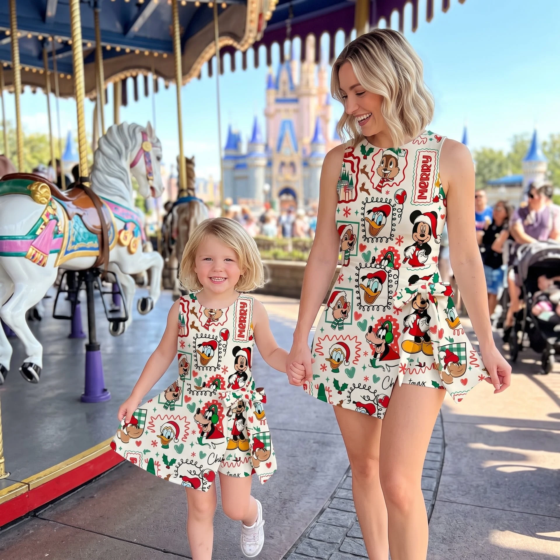 Mickey & Friends Christmas Tennis Dress, Mom and Daughter Matching Holiday Character Print Tennis Dress Outfit, Disney Christmas Park Outfit - Image 3