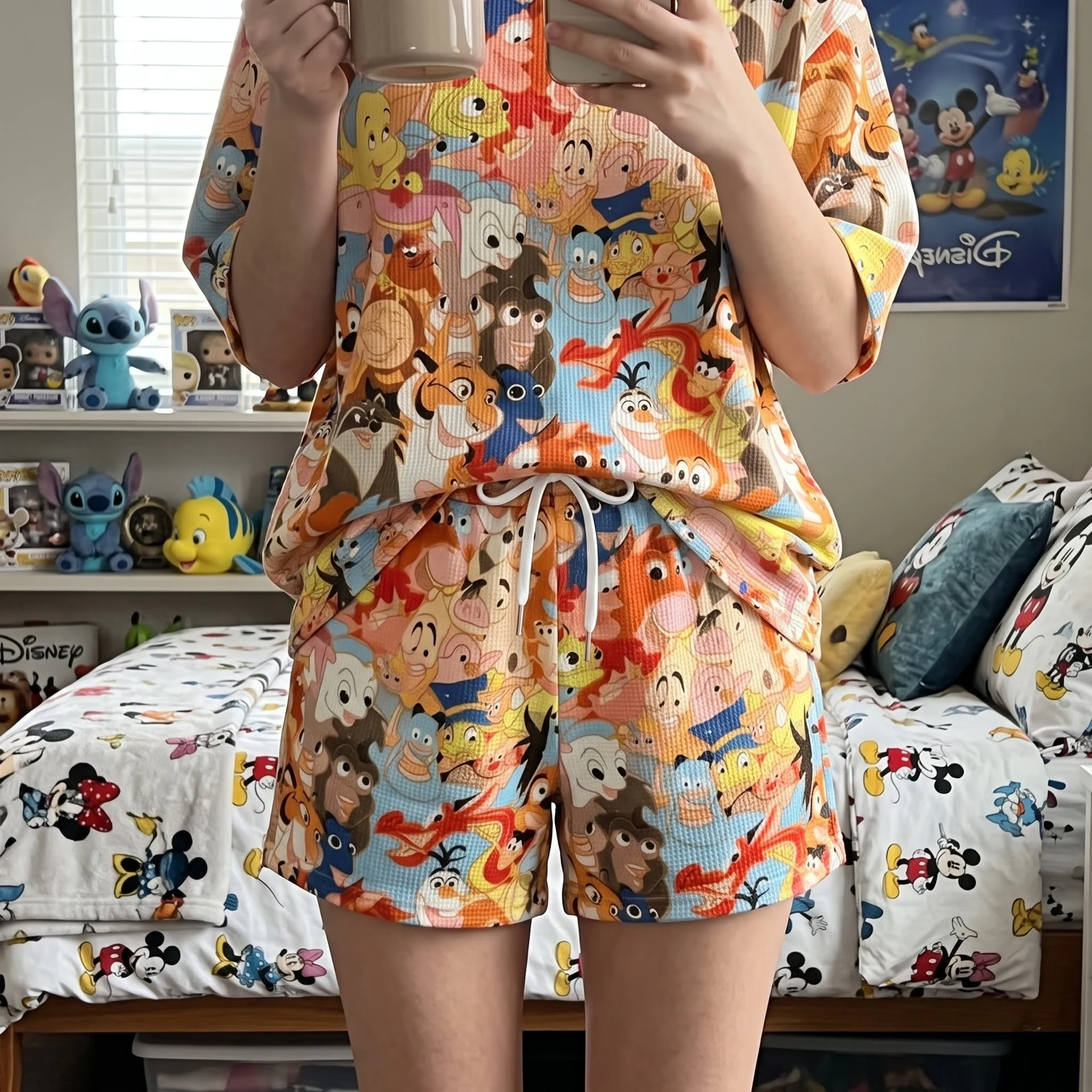 Disney Sidekicks Waffle Pajama Set, Colorful Character Short Sleeve Shirt & Shorts Lounge Set, Cartoon Sleepwear - Image 2