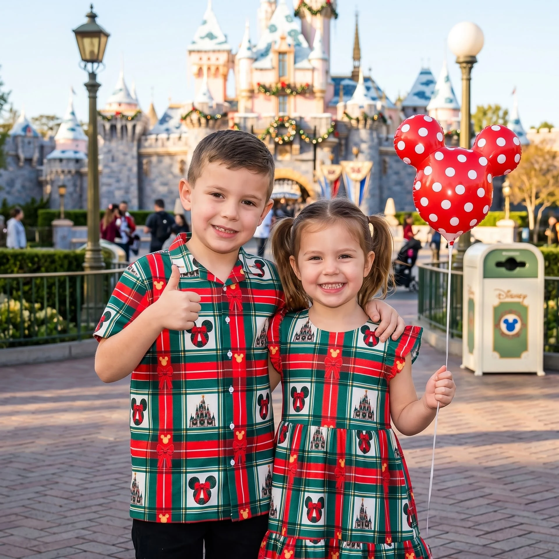 Disney Christmas Family Matching Outfit, Red Green Plaid Castle Matching Dress & Shirt Set, Holiday Family Outfit - Image 4