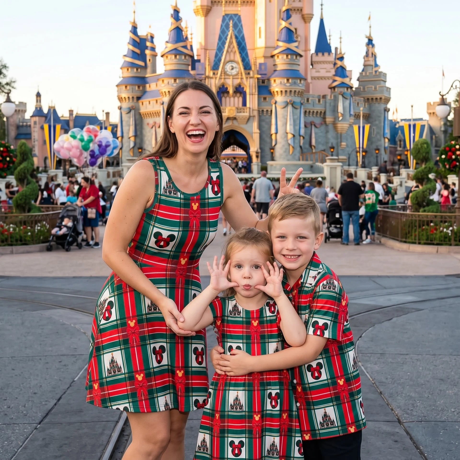 Disney Christmas Family Matching Outfit, Red Green Plaid Castle Matching Dress & Shirt Set, Holiday Family Outfit - Image 5