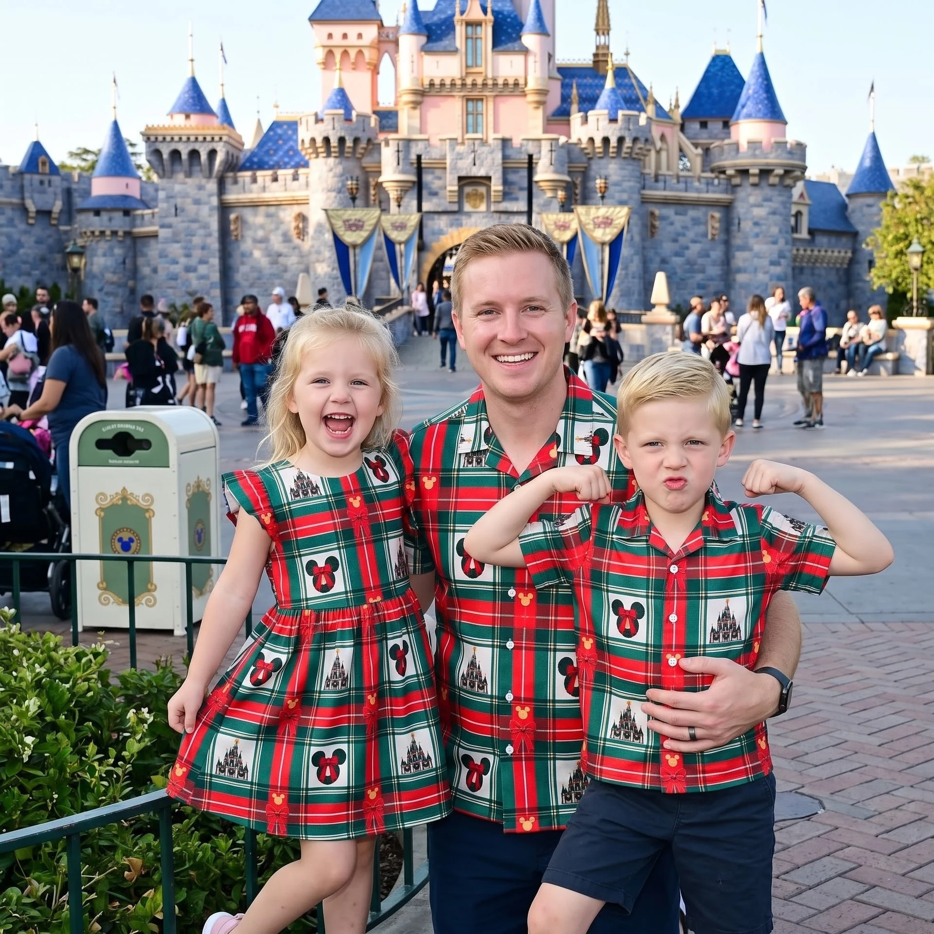 Disney Christmas Family Matching Outfit, Red Green Plaid Castle Matching Dress & Shirt Set, Holiday Family Outfit - Image 3
