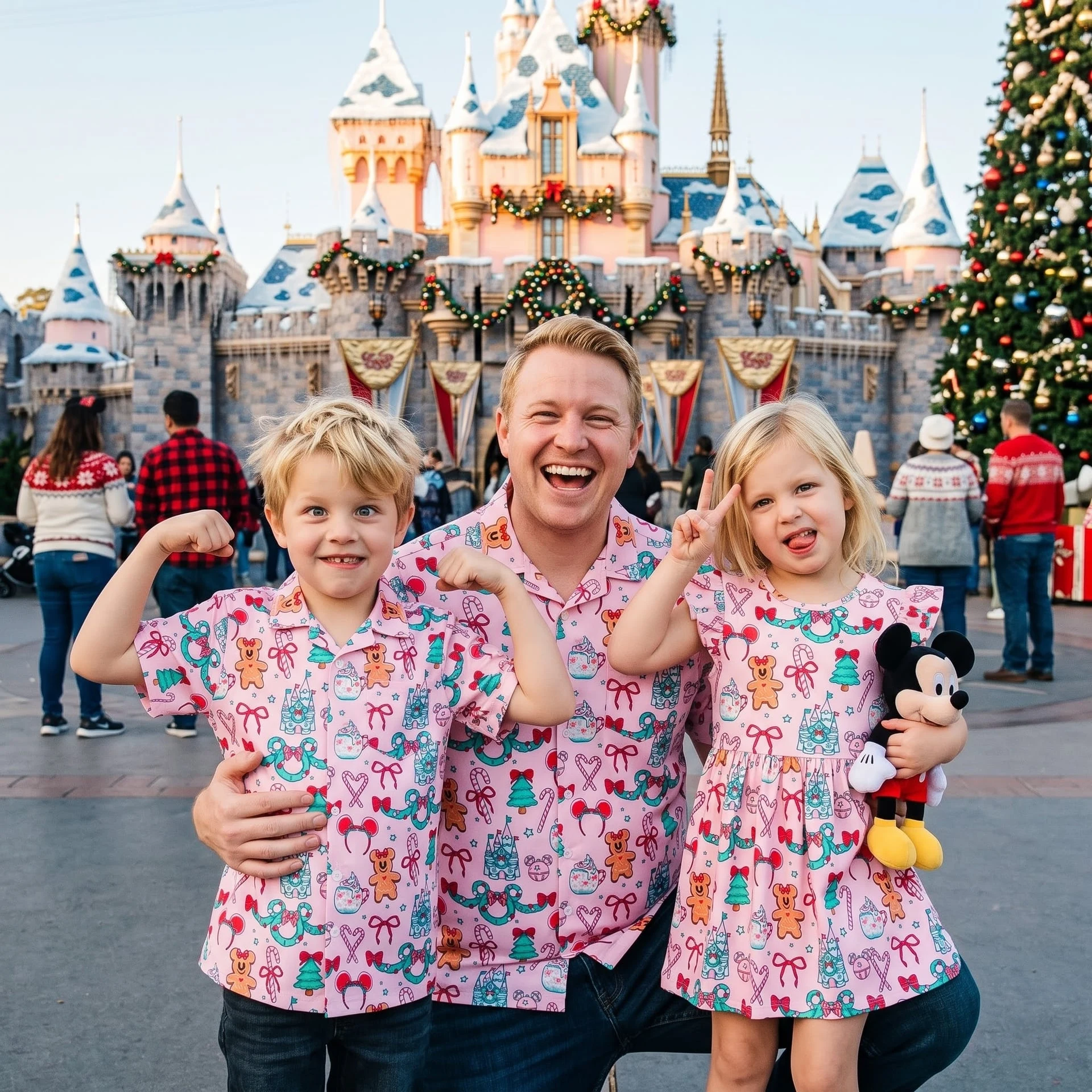 Disney Christmas Family Matching Outfit, Pink Gingerbread Holiday Dress & Hawaiian Shirt Set, Family Theme Park Christmas Outfit - Image 2