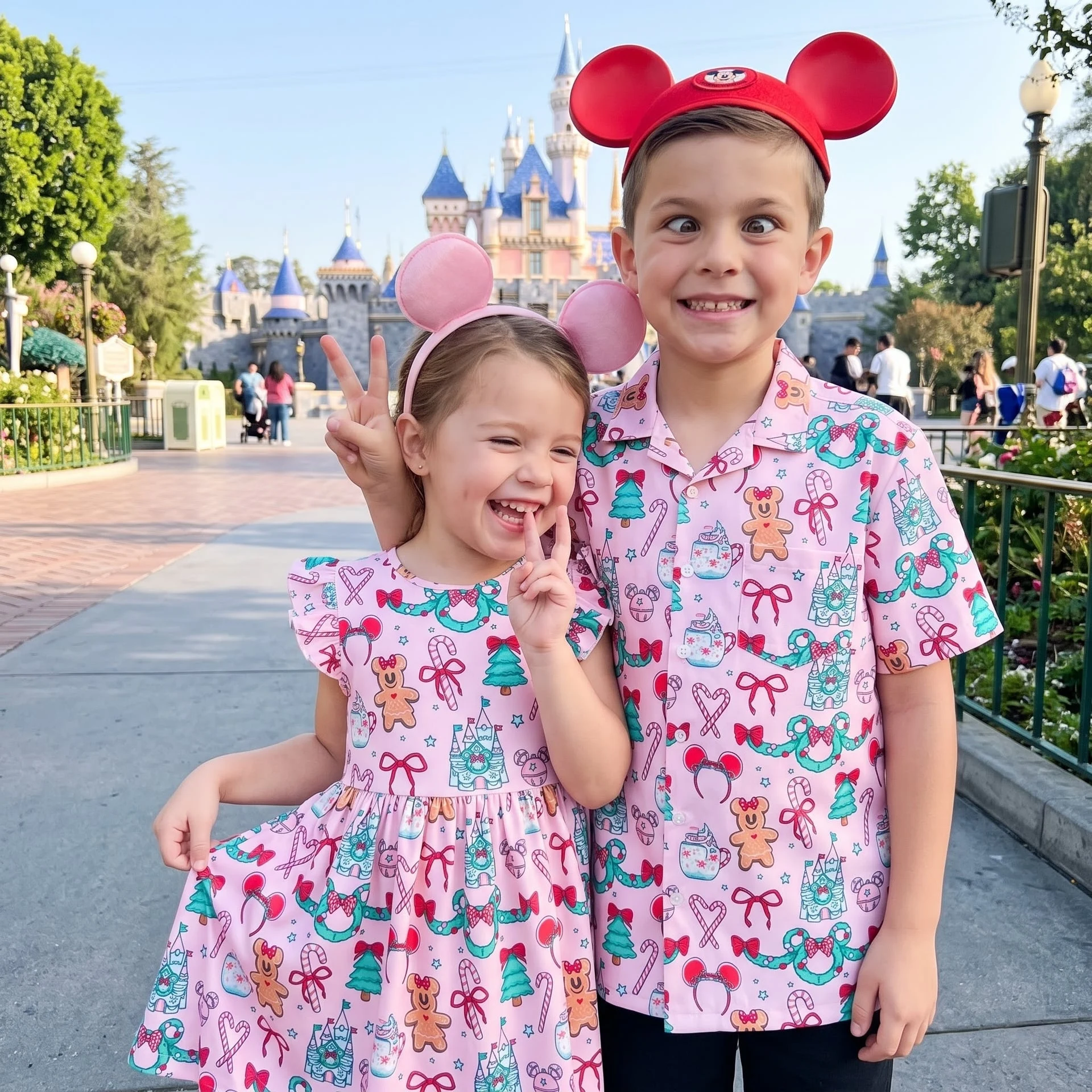 Disney Christmas Family Matching Outfit, Pink Gingerbread Holiday Dress & Hawaiian Shirt Set, Family Theme Park Christmas Outfit - Image 5