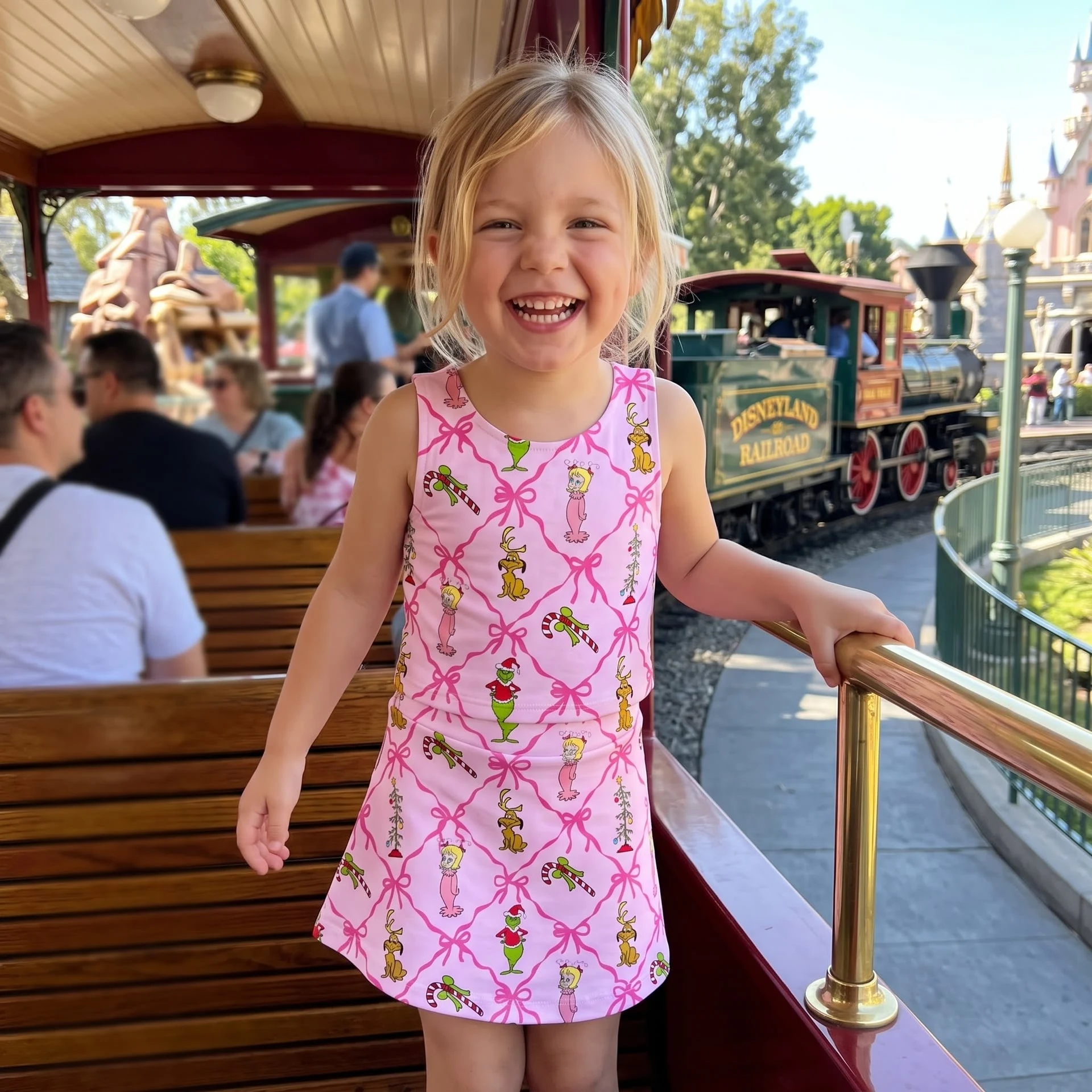 Grinch Christmas Pink Bow Tennis Dress Set, Holiday Crop Top & Skirt Outfit, Cute Christmas Matching Set - Image 2
