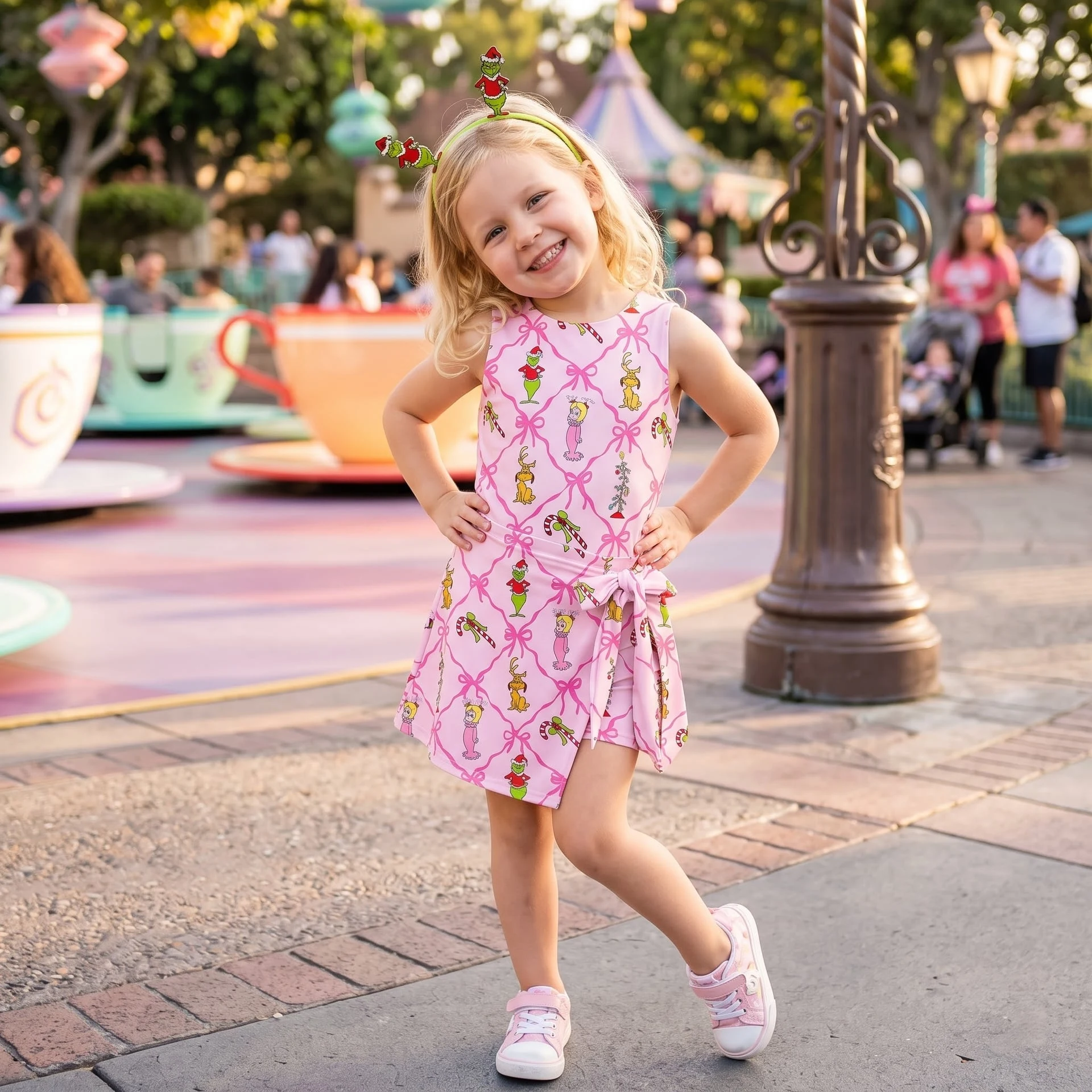 Grinch Christmas Mommy and Me Tennis Dress, Pink Bow Matching Tennis Outfit, Mom & Daughter Holiday Dress Set - Image 5