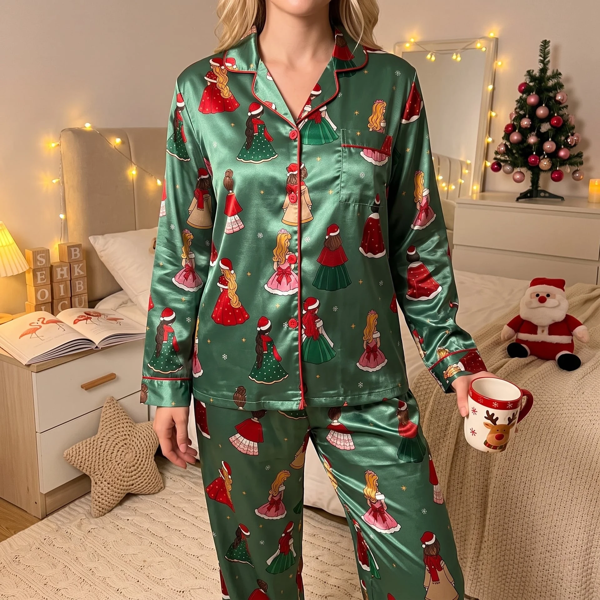 Christmas Princess Pajama Set, Holiday Matching Pajamas, Women’s Festive Sleepwear, Short & Long PJ Set - Image 4