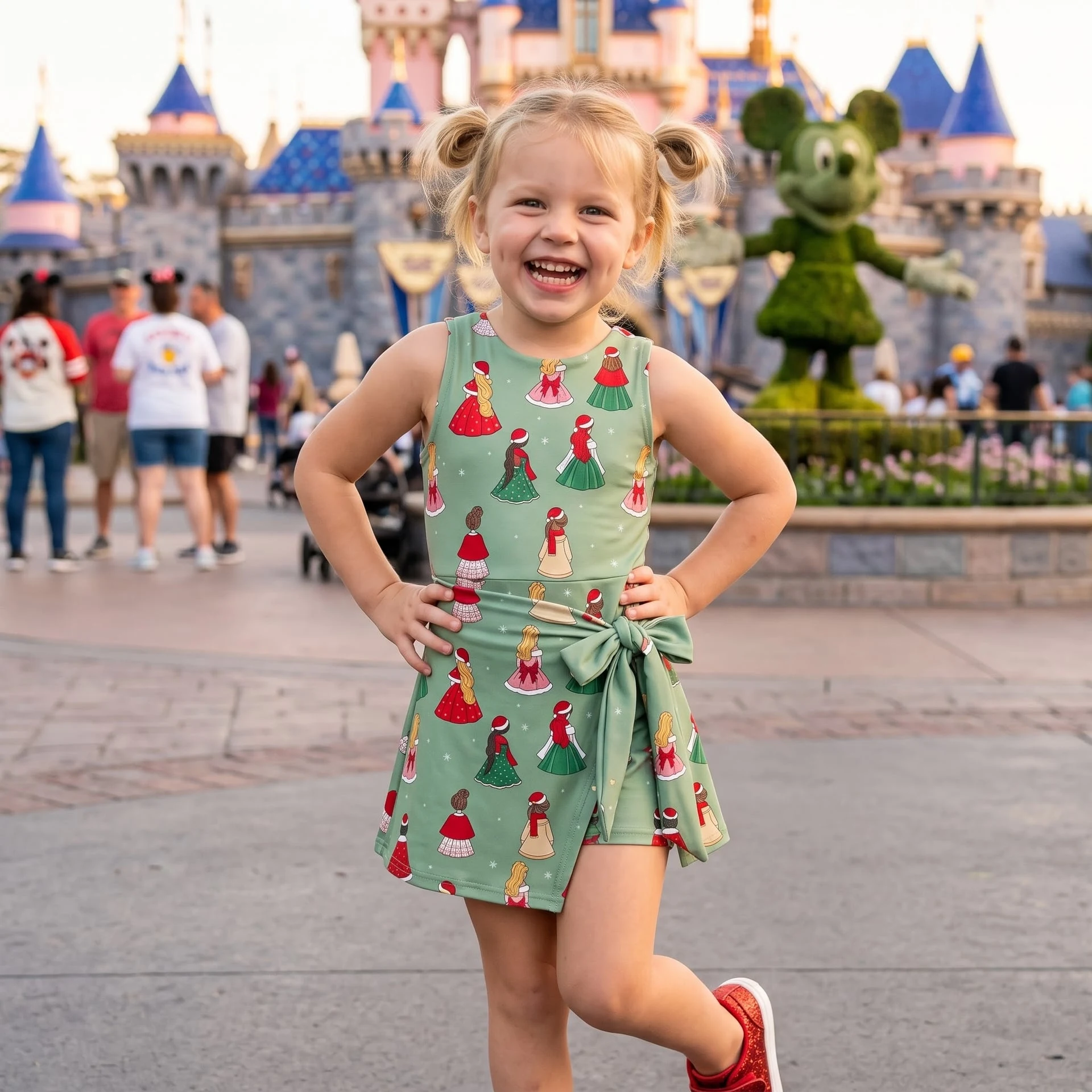 Christmas Princess Matching Tennis Dress, Mommy and Me Holiday Outfit, Festive Theme Park Dress Set - Image 3