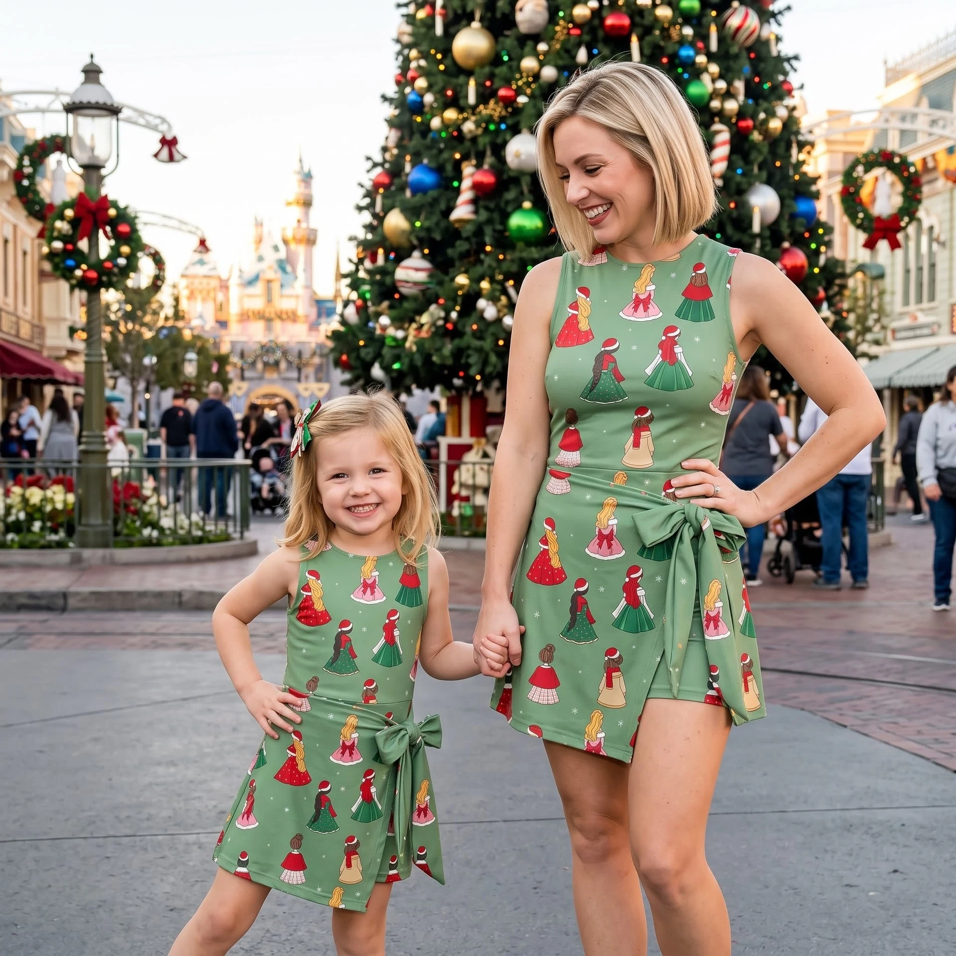 Christmas Princess Matching Tennis Dress, Mommy and Me Holiday Outfit, Festive Theme Park Dress Set