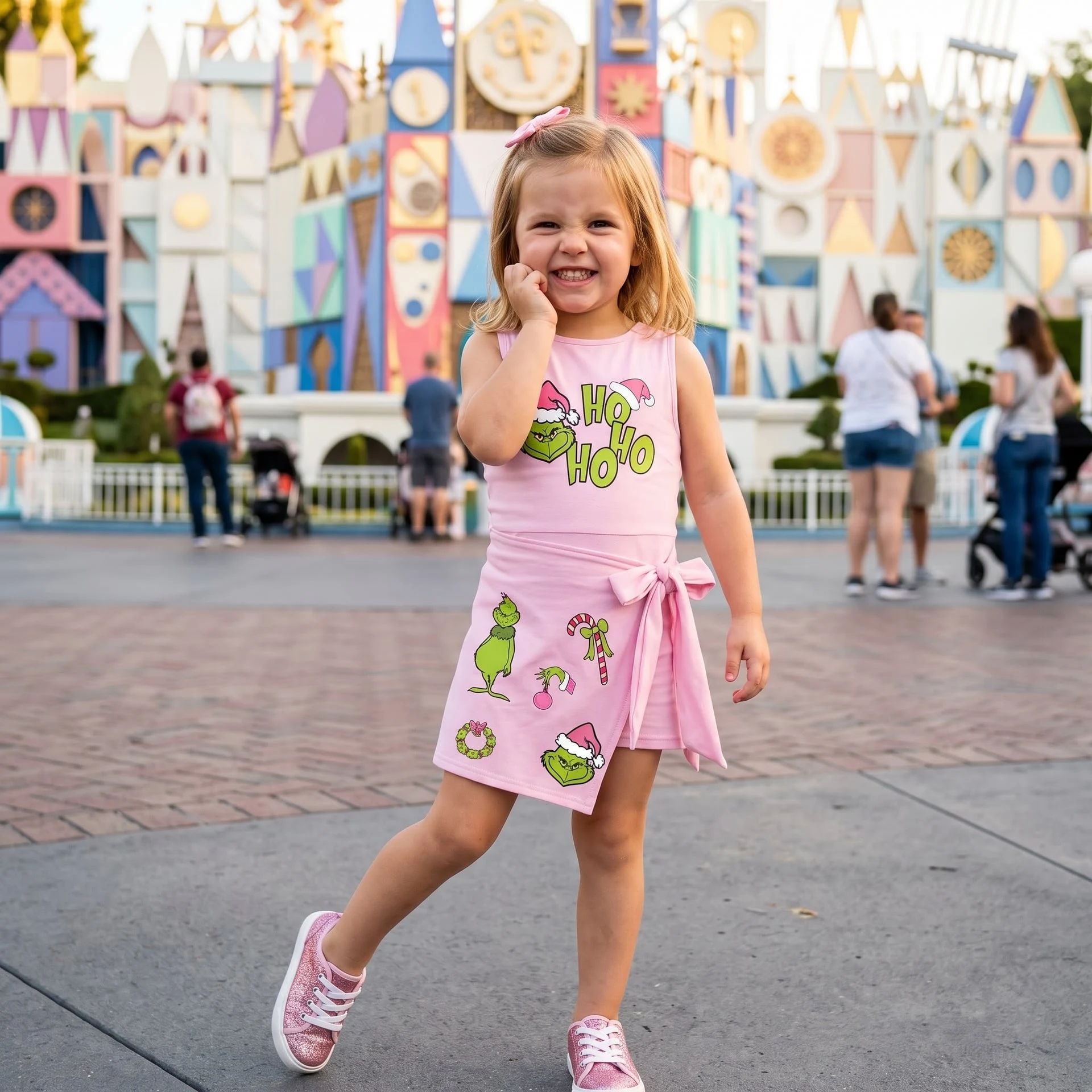 Grinch Christmas Matching Tennis Dress, Mommy and Me Holiday Outfit, Pink Festive Dress Set - Image 5