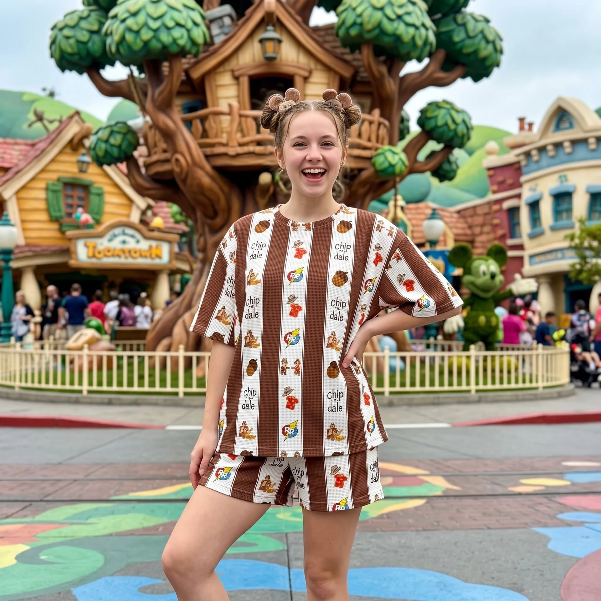 Disney Chip 'n Dale Brown Stripe Waffle Loungewear Set, Character Shirt and Shorts, Theme Park Vacation Outfit - Image 3