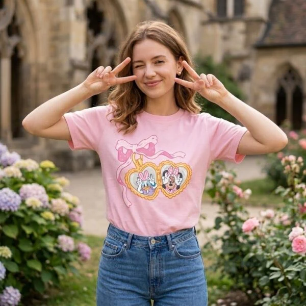 Disney Mickey & Minnie Bow Shirt, Couple Disney Heart Tee - Image 2