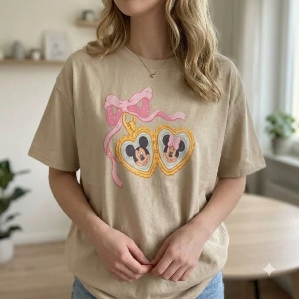 Disney Mickey & Minnie Bow Shirt, Couple Disney Heart Tee - Image 5