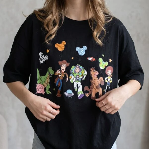 Disney Toy Story Friends Shirt, Woody Buzz Jessie Rex & Bullseye Character Graphic Vacation Tee - Image 2