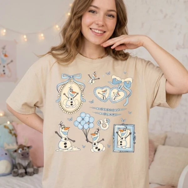 Disney Olaf Bow Shirt, Girl Frozen Blue Bow Winter Tee - Image 4