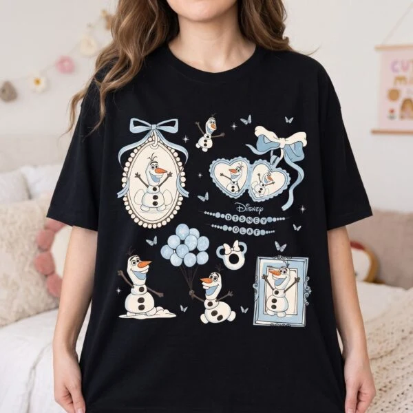Disney Olaf Bow Shirt, Girl Frozen Blue Bow Winter Tee - Image 3